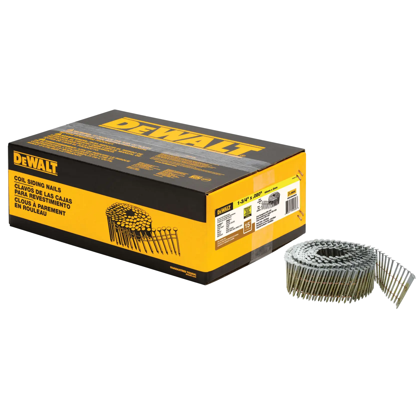 DeWalt DWC5R80BDG 1-3/4" x .080" 15° Ring-Shank Galvanized Coil Siding Nails, 3,600-Pack - image 1