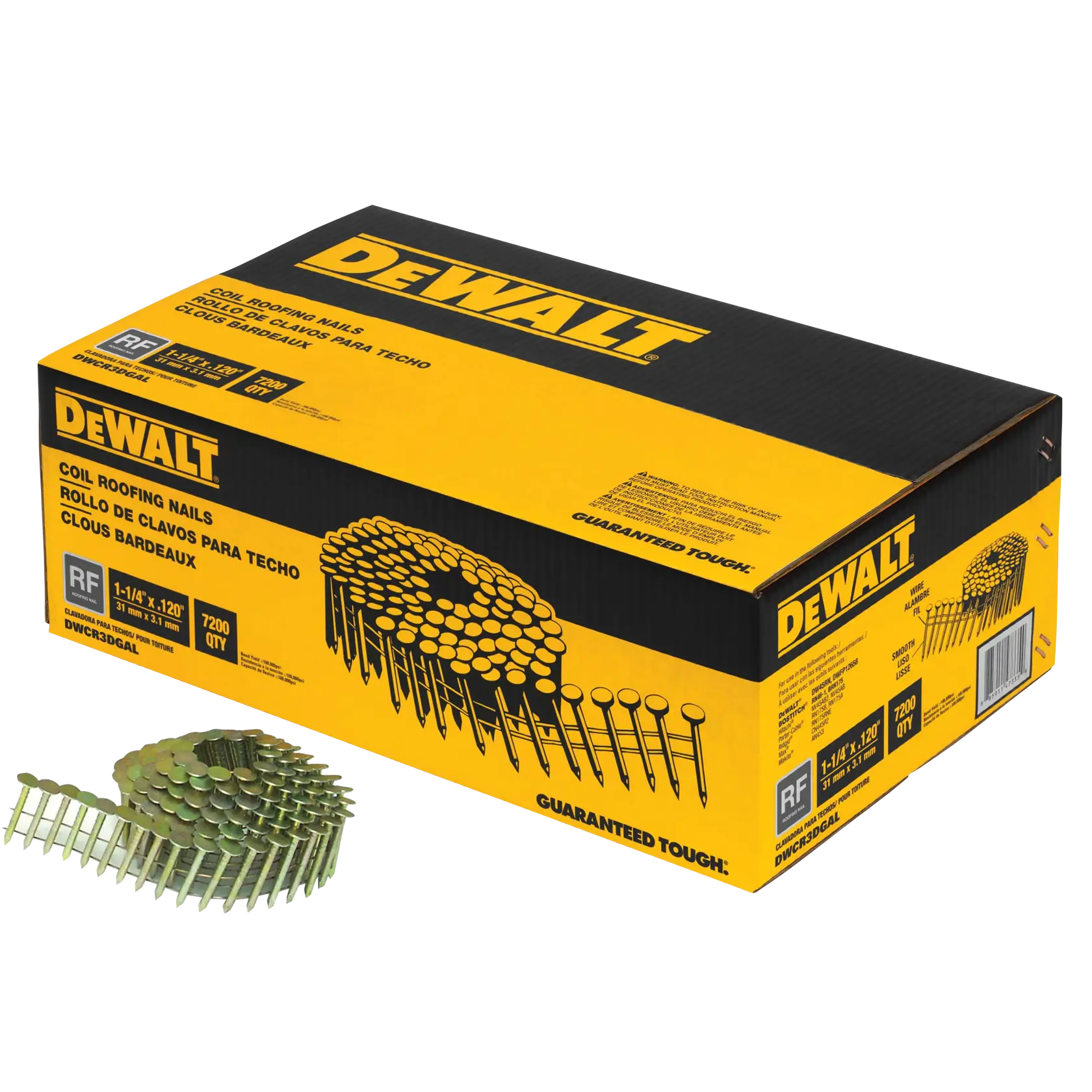 DeWalt DWCR3DGAL 1-1/4" Galvanized Coil Roofing Nails, 7,200-Pack - image 1