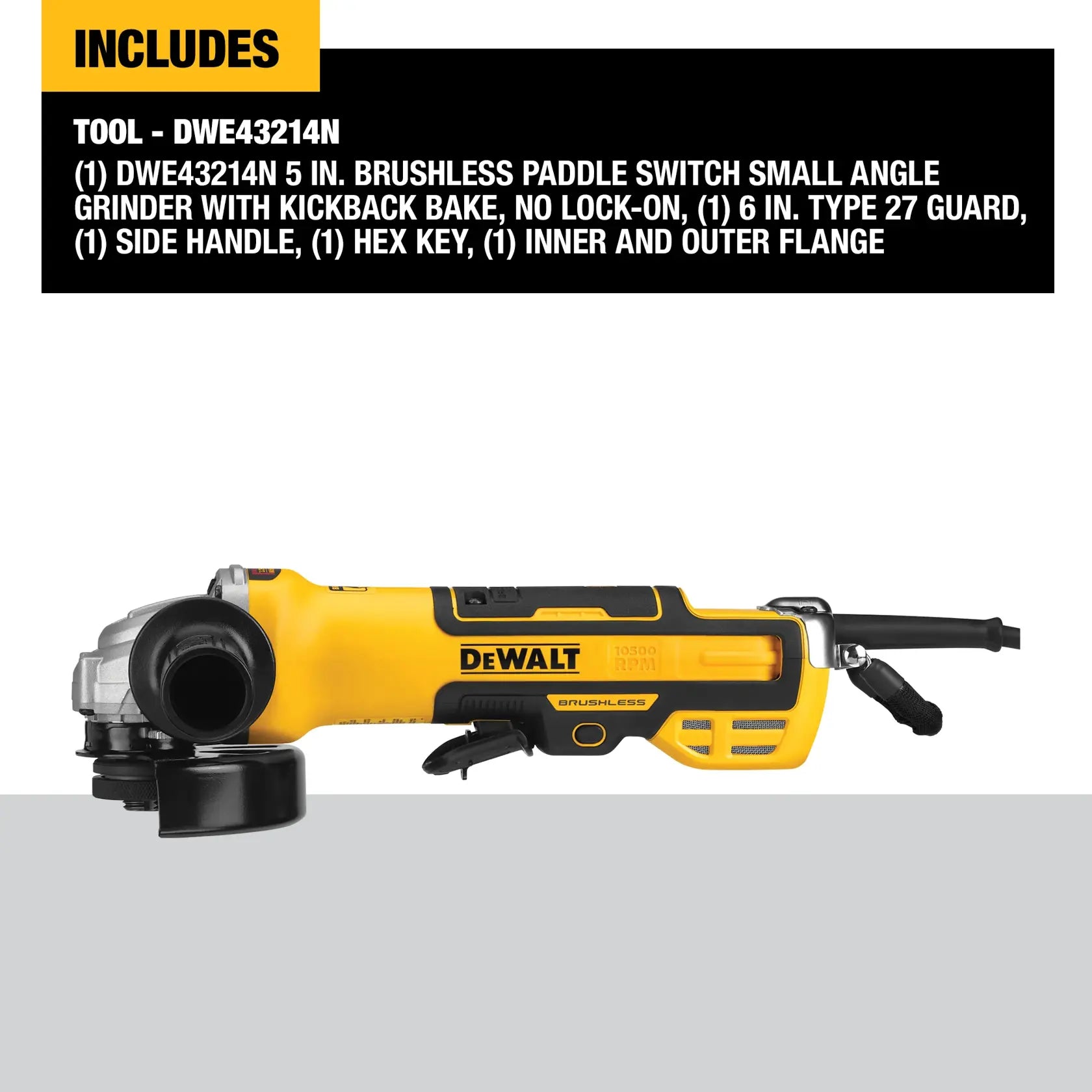 DeWalt DWE43214N 5 in. Brushless Paddle Switch Small Angle Grinder With Kickback Brake, No Lock-On - image 3