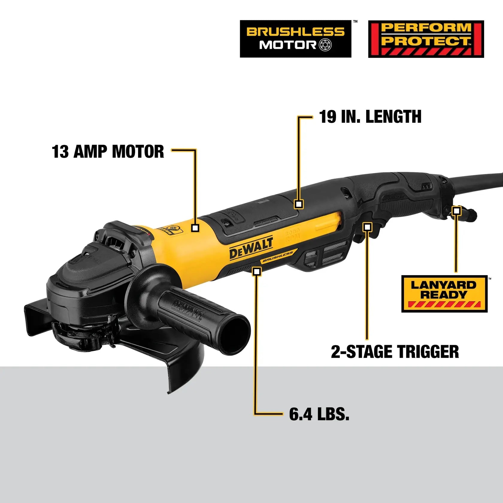 DeWalt DWE43840CN 7 in. Brushless Small Rat Tail Angle Grinder With KICKBACK BRAKE, No Lock, Pipeline Cover - image 4
