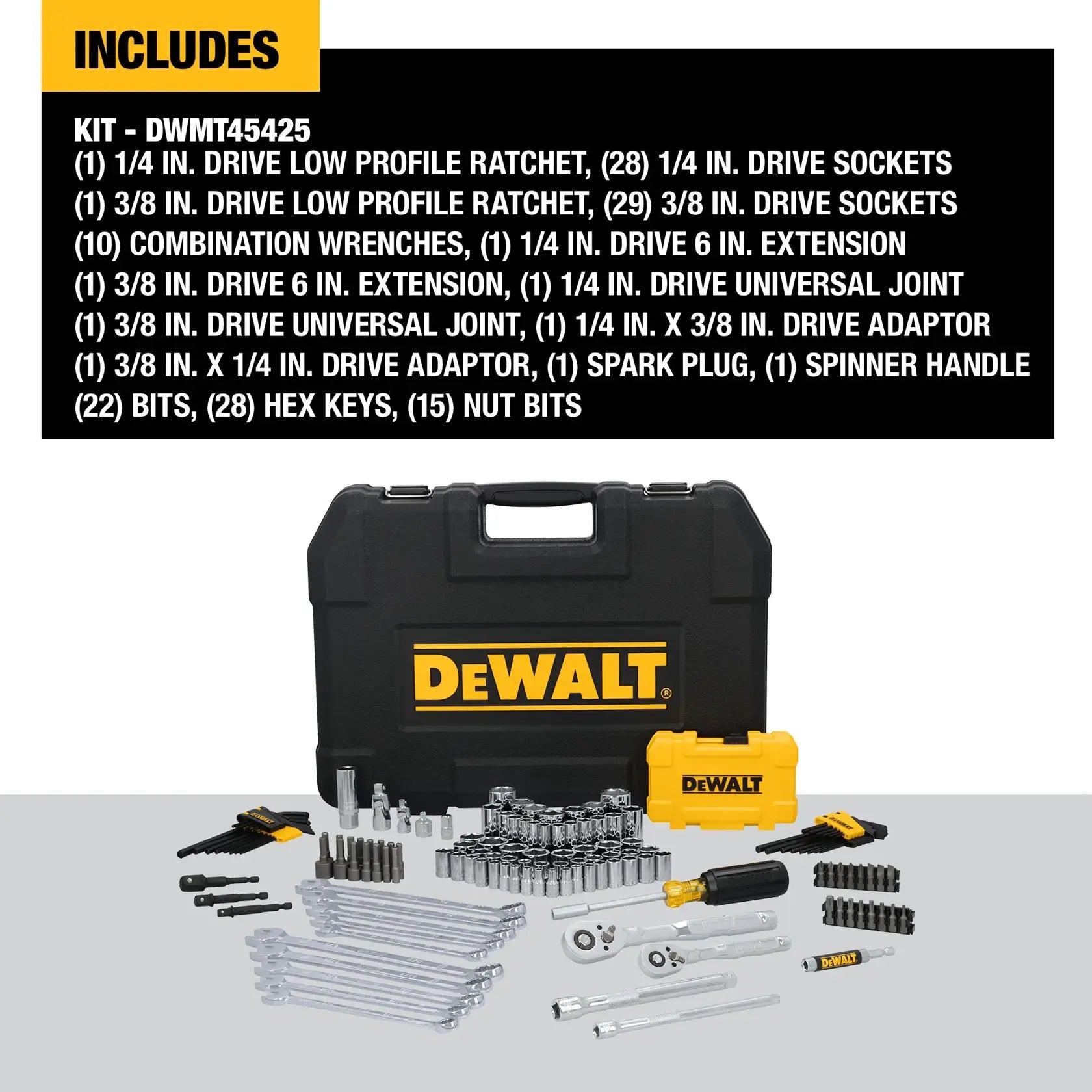 DeWalt DWMT45425 1/4-in. and 3/8-in. Drive Mechanics Tool Set (142-pc.) - image 4
