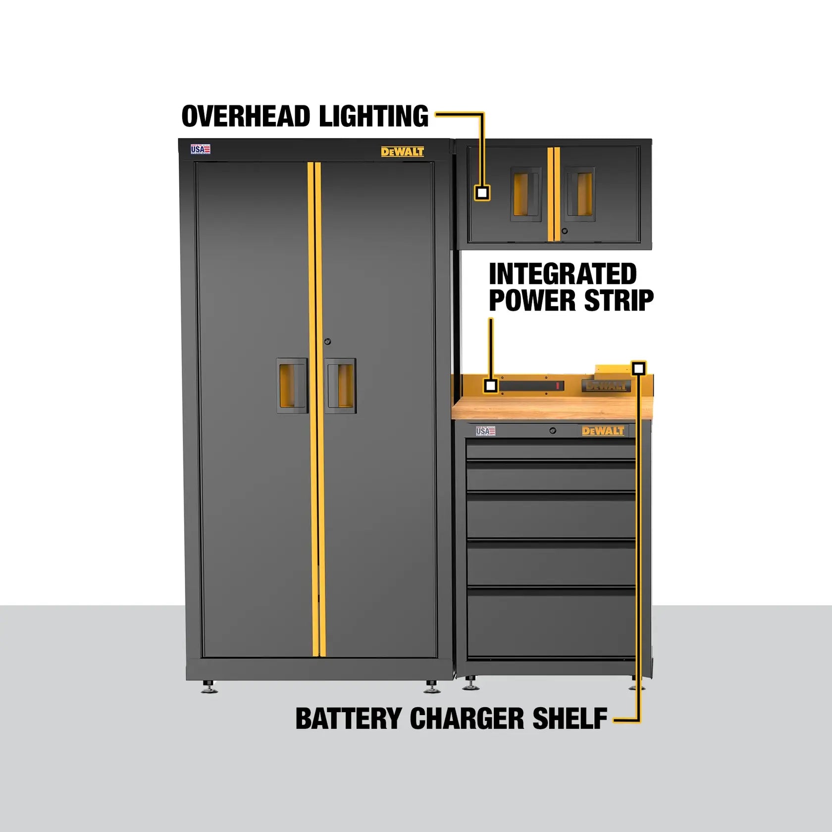 DeWalt DWST24201 63 in. Wide, 4 Piece Welded Storage Suite with 5-Drawer Base Cabinet and Wood Top - image 5