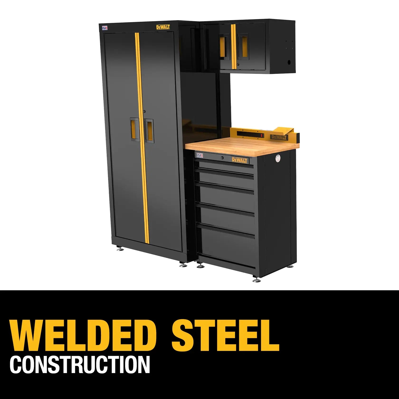 DeWalt DWST24201 63 in. Wide, 4 Piece Welded Storage Suite with 5-Drawer Base Cabinet and Wood Top - image 6