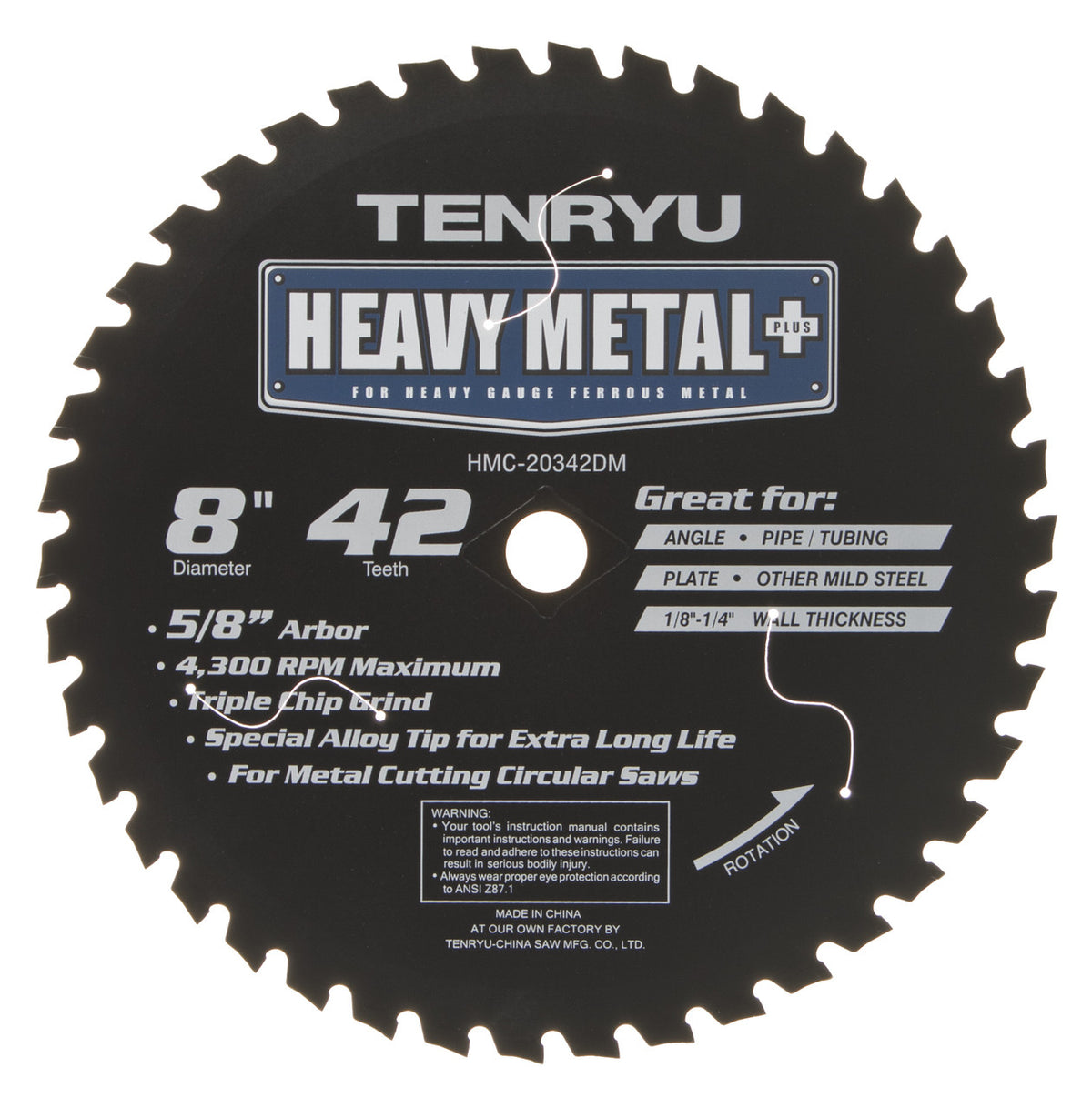 Tenryu HMC-20342DM: 8" x 42 Tooth Heavy Metal Plus Steel Cutting Blade