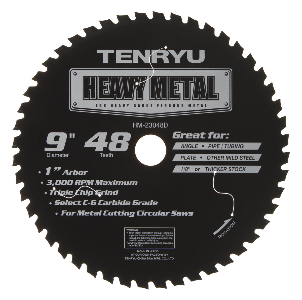 Tenryu HM-23048D: 9" x 48 Tooth Heavy Metal Steel Cutting Blade