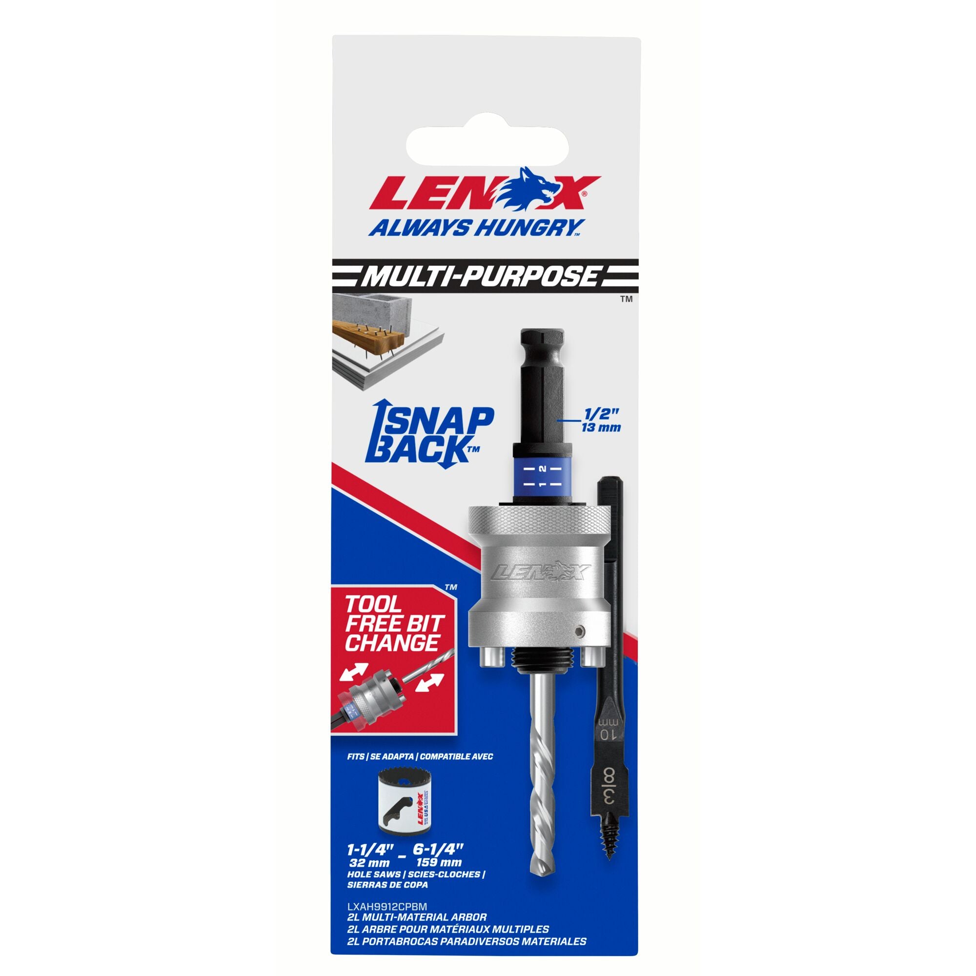 Lenox LXAH9912CPBM 1/2" Shank Quick-Change Carbide Hole Saw Arbor, 1-1/4" to 6" - image 2