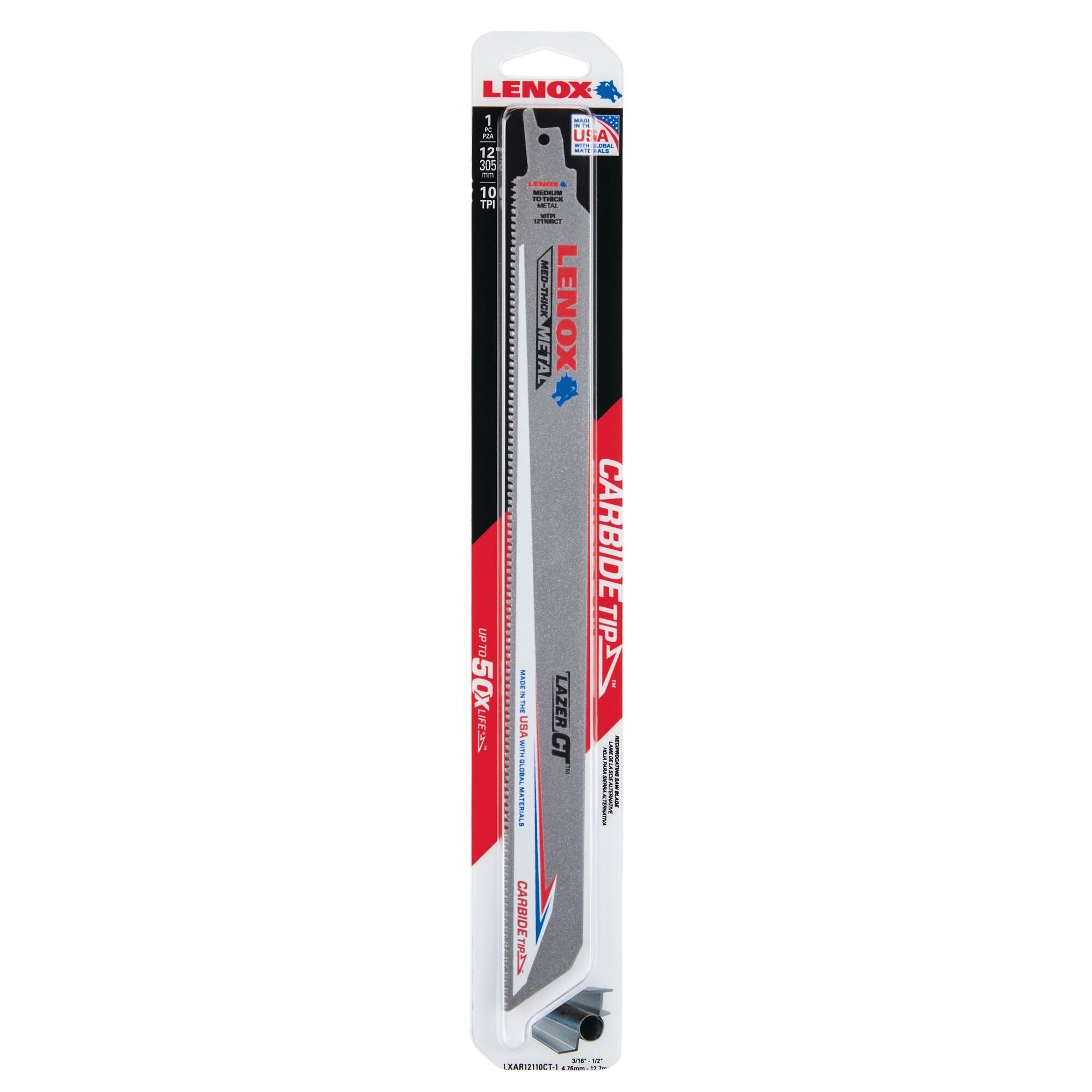 Lenox LXAR12110CT-1 12" x 1" x .050" 10 TPI Carbide Tipped Reciprocating Saw Blade - image 2
