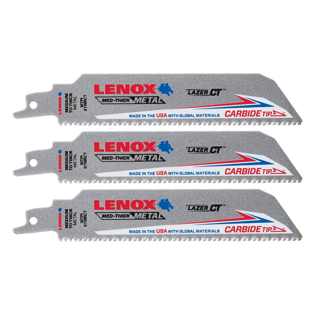 Lenox LXAR6110CT-3 6" x 1" x .050" 10 TPI Carbide Tipped Reciprocating Saw Blades, 3-Pack - image 1