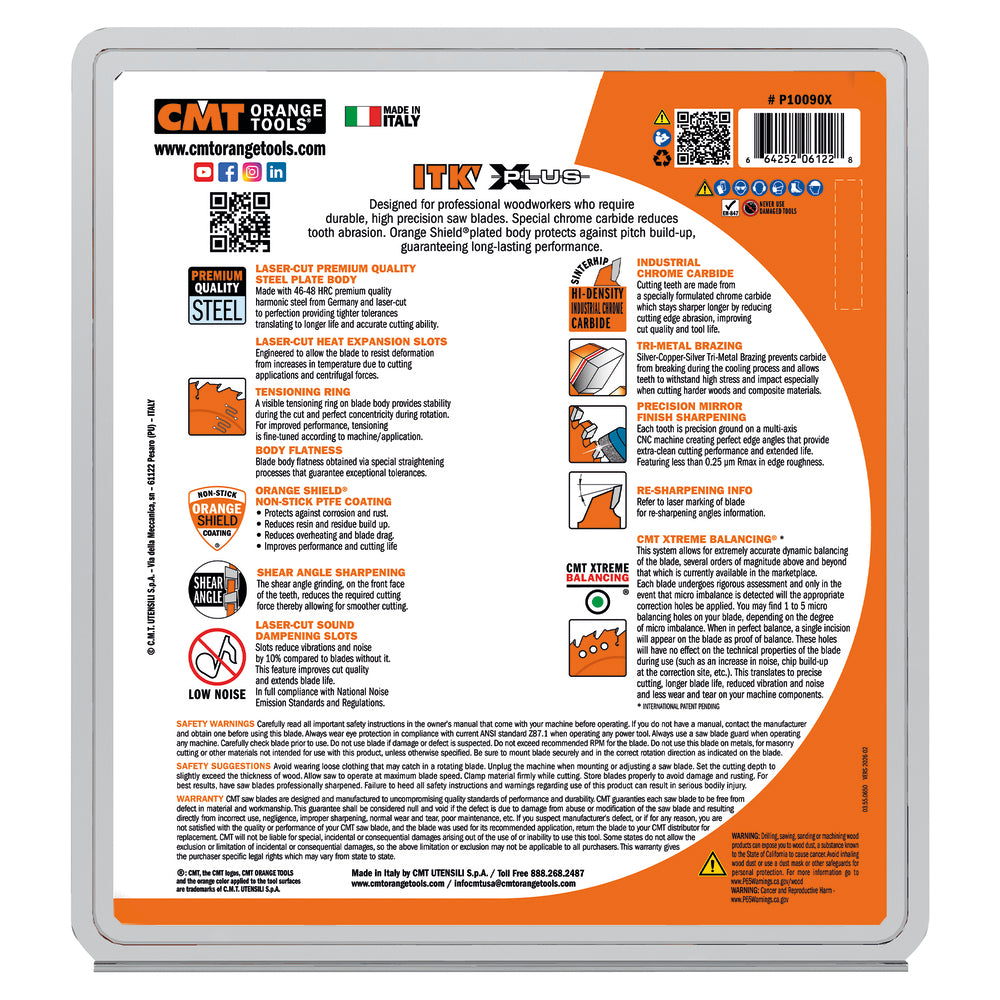 CMT P10090X ITK-XPLUS® ULTRA FINISH 10”x0.087”x0.063”x5/8”<> T=90 Hi-ATB+SHEAR