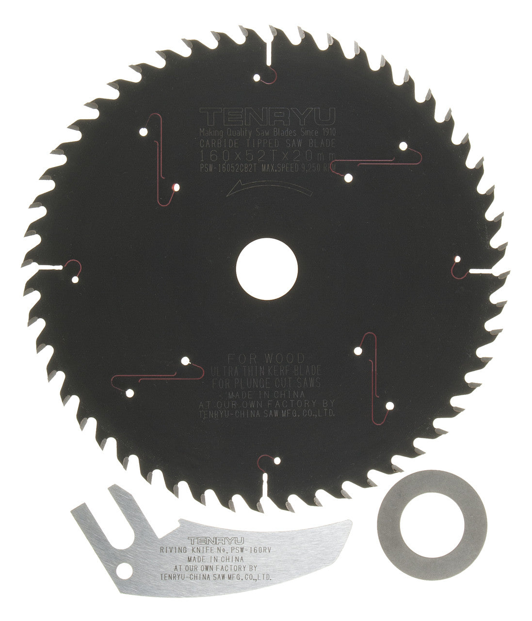 Tenryu PSW-16052CB2TK: 160mm x 52 Tooth Plunge-Cut Saw Blade