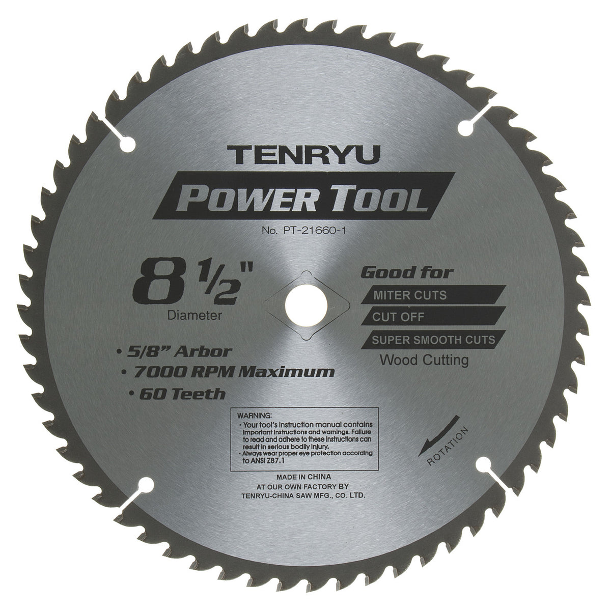 Tenryu PT-21660-1: 8-1/2" x 60 Tooth Power Tool Miter Saw Blade