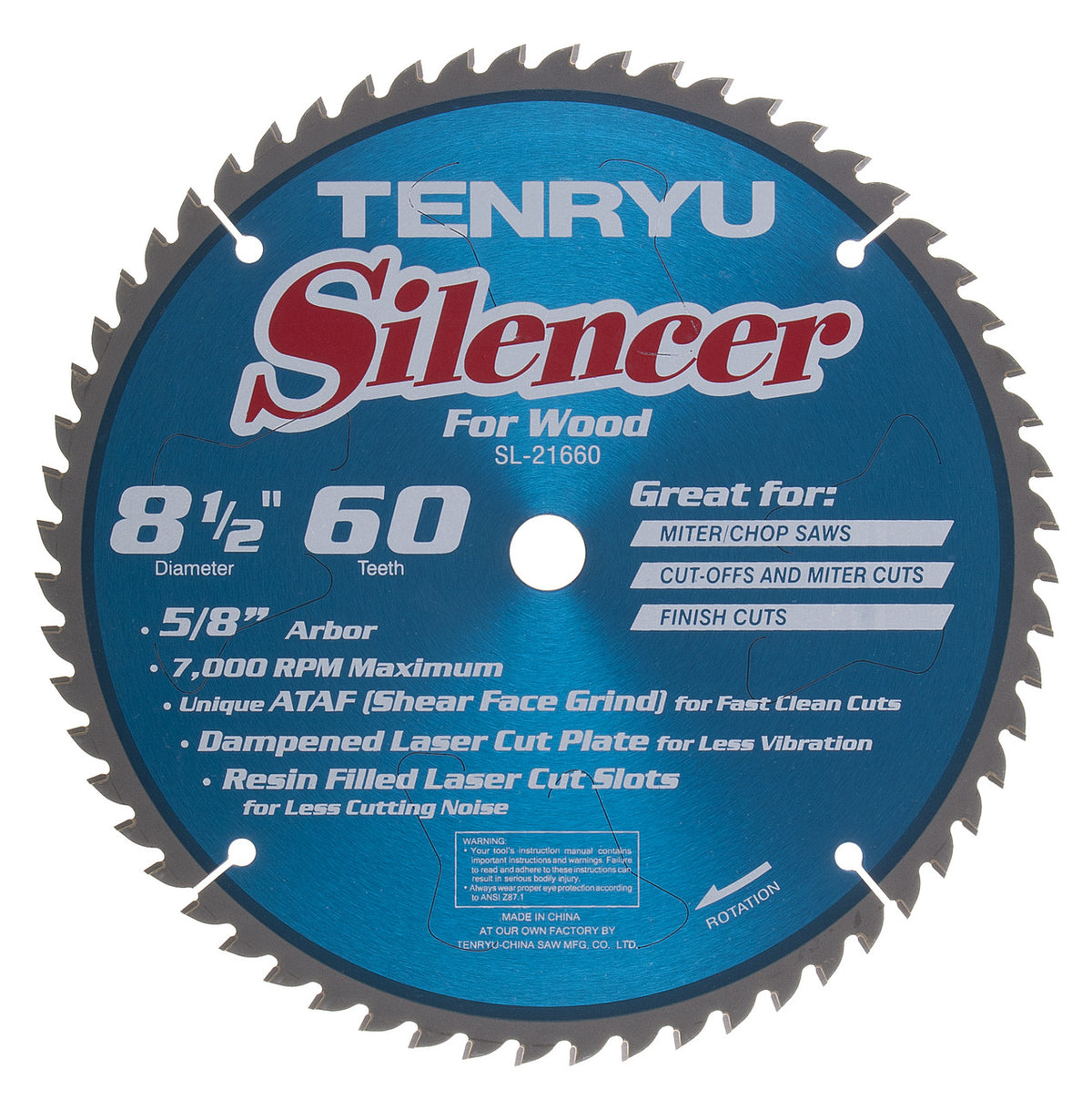 Tenryu SL-21660: 8-1/2" x 60 Tooth Silencer Miter Saw Blade