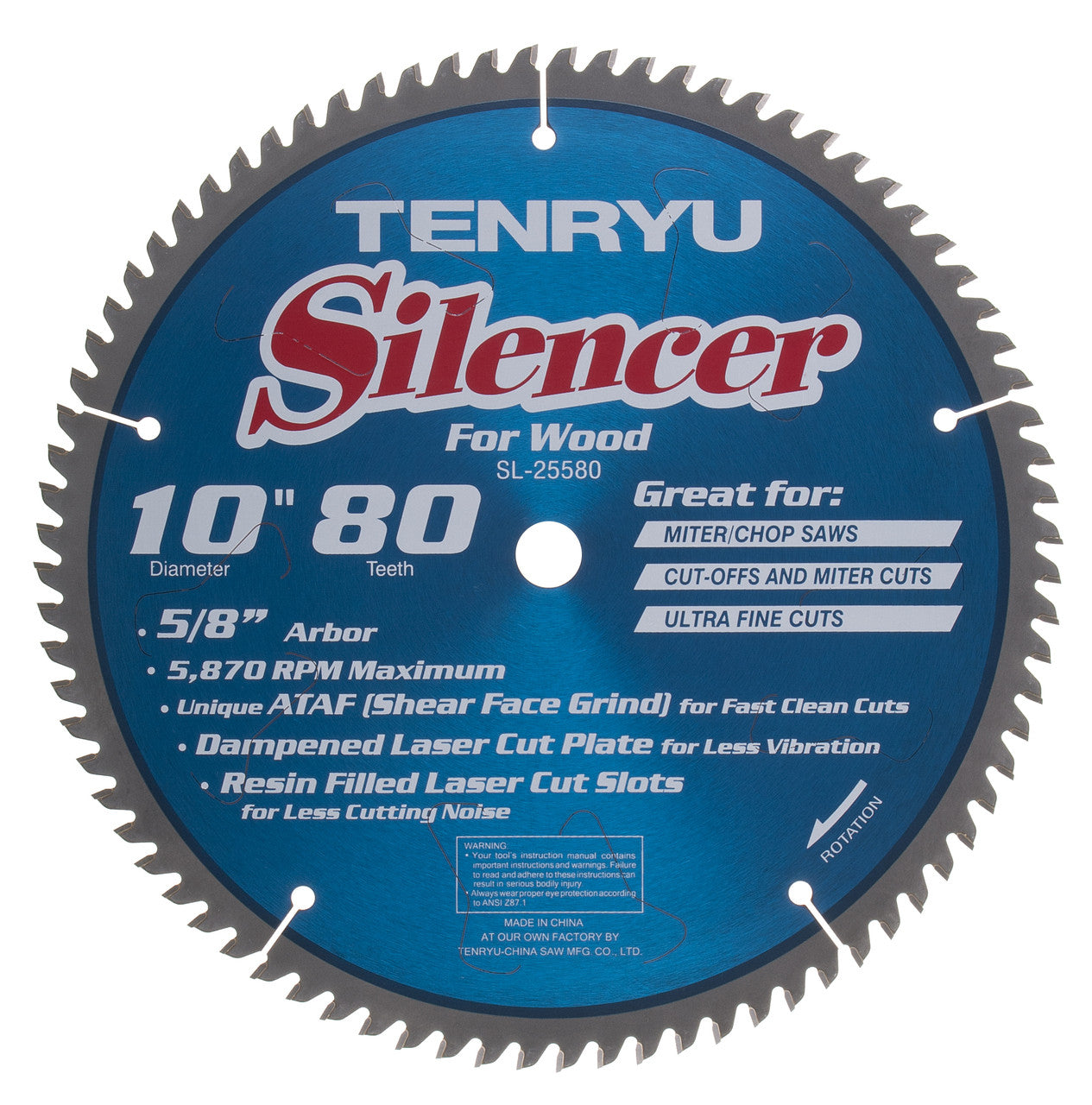 Tenryu SL-25580C: 10" x 80 Tooth Coated Silencer Miter Saw Blade