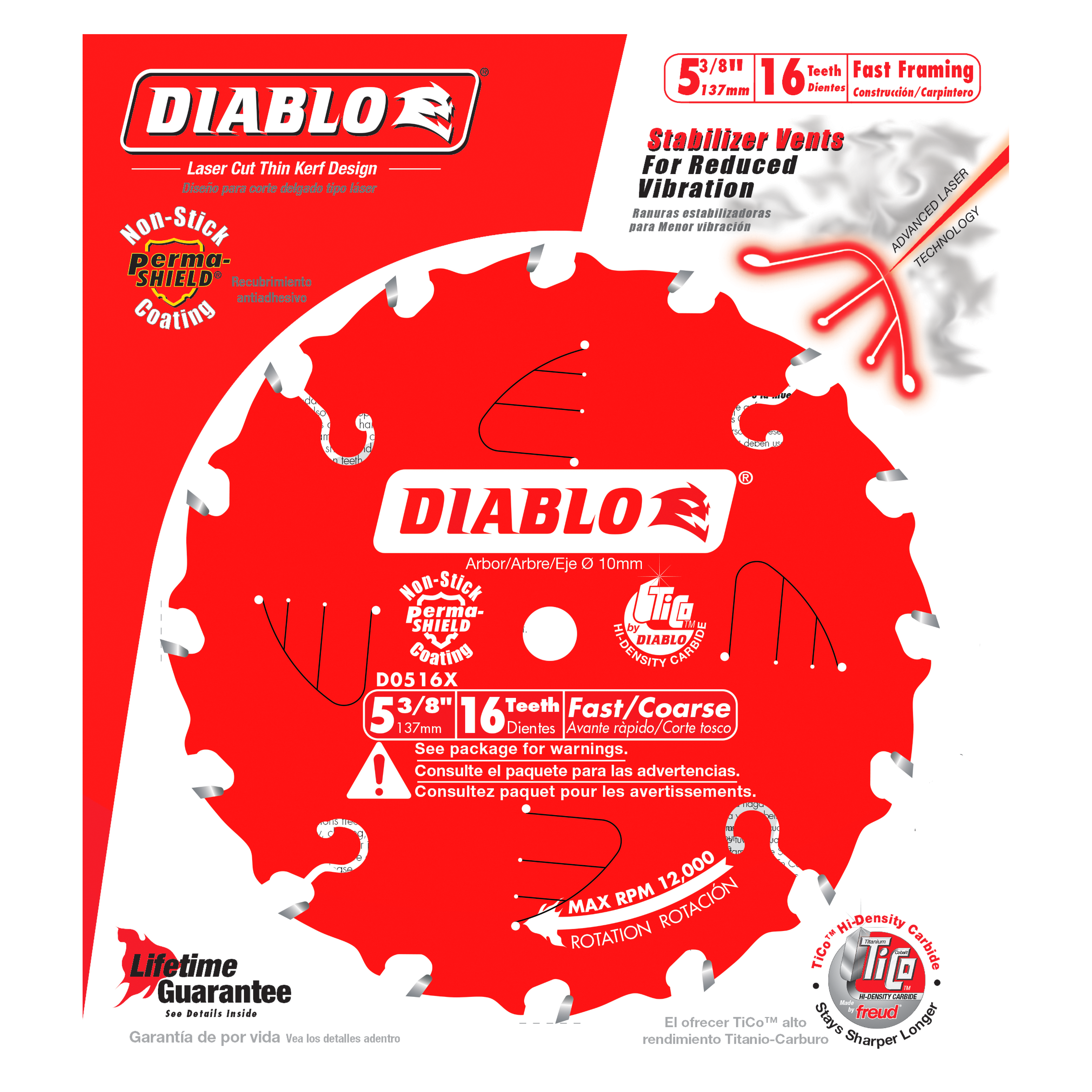 Diablo D0516X 5-3/8" x 16-Teeth Fast Framing Trim Saw Blade for Wood