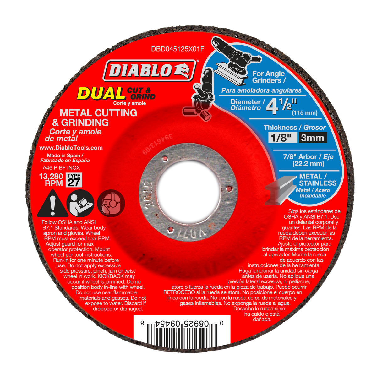 Diablo DBD045125X01F 4-1/2" Type 27 Metal Dual Cut and Grind Disc