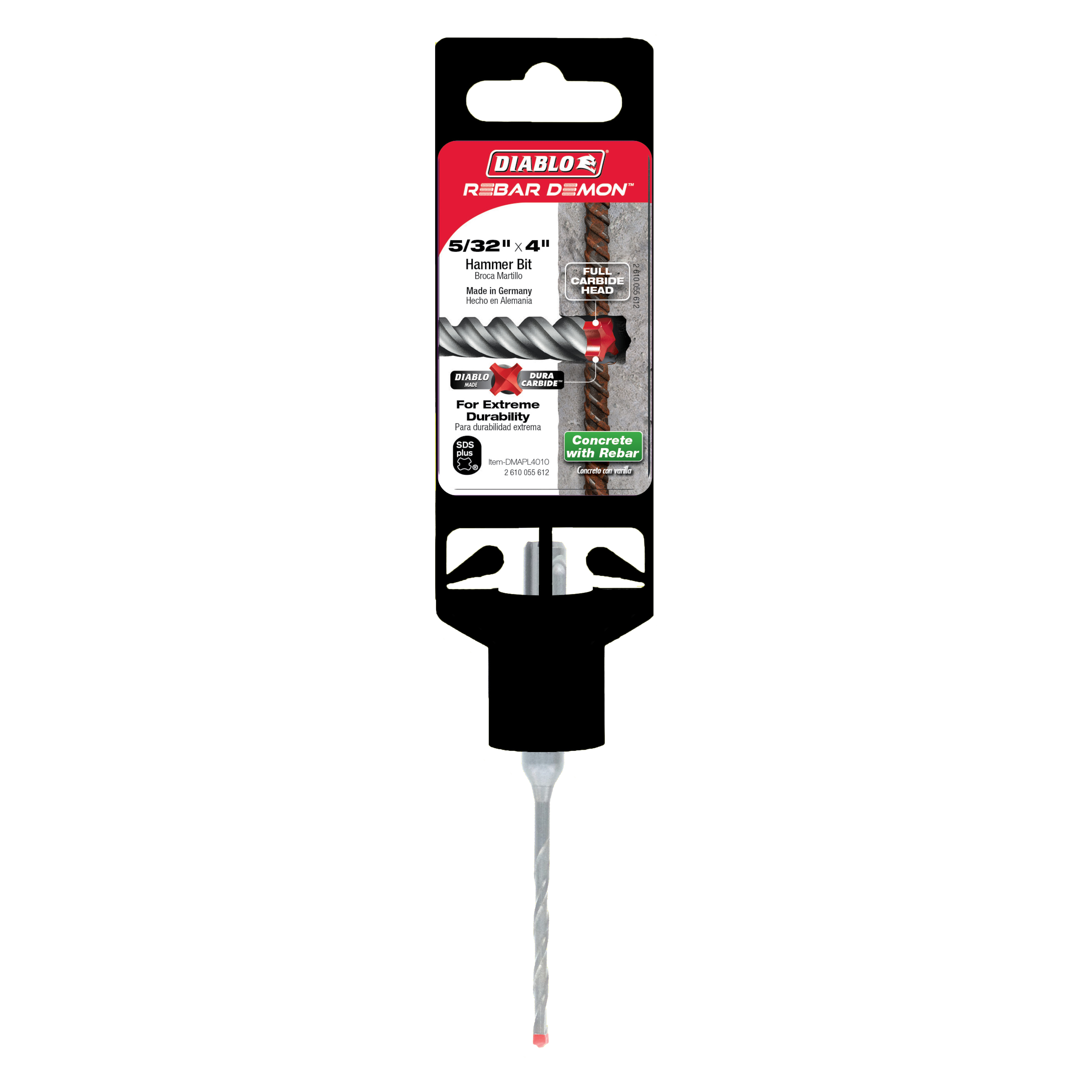 Diablo DMAPL4010 5/32" x 2" x 4" Rebar Demon™ SDS-Plus 4-Cutter Full Carbide Head Hammer Drill Bit