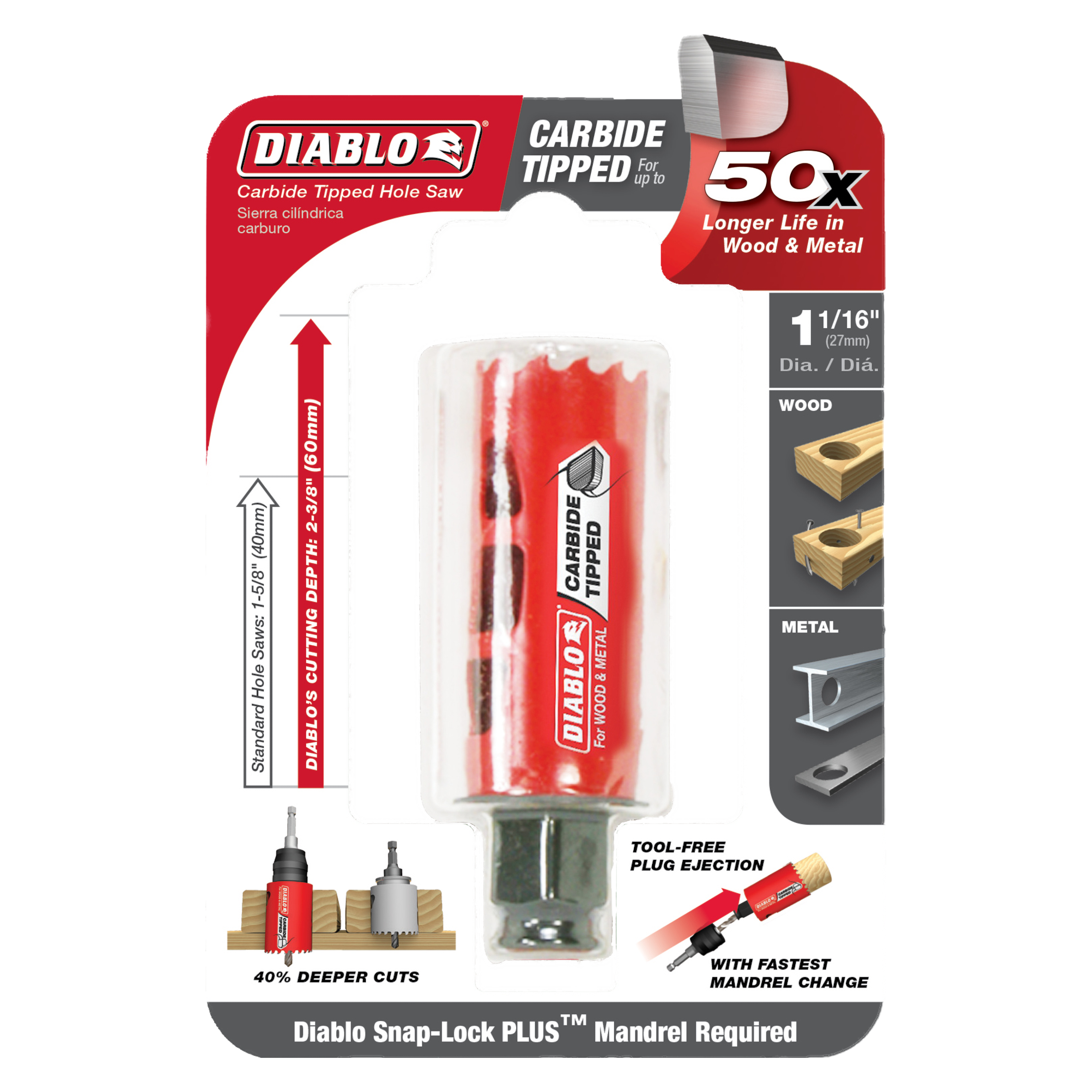 Diablo DHS1063CT 1-1/16" Carbide Teeth Hole Saw for Wood and Metal