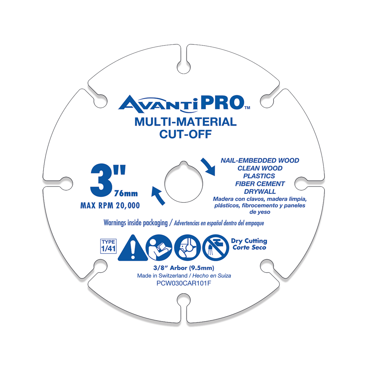 AvantiPRO PCW030CAR101F 3 in. Carbide Grit Cut-Off Wheel for Multi-Materials