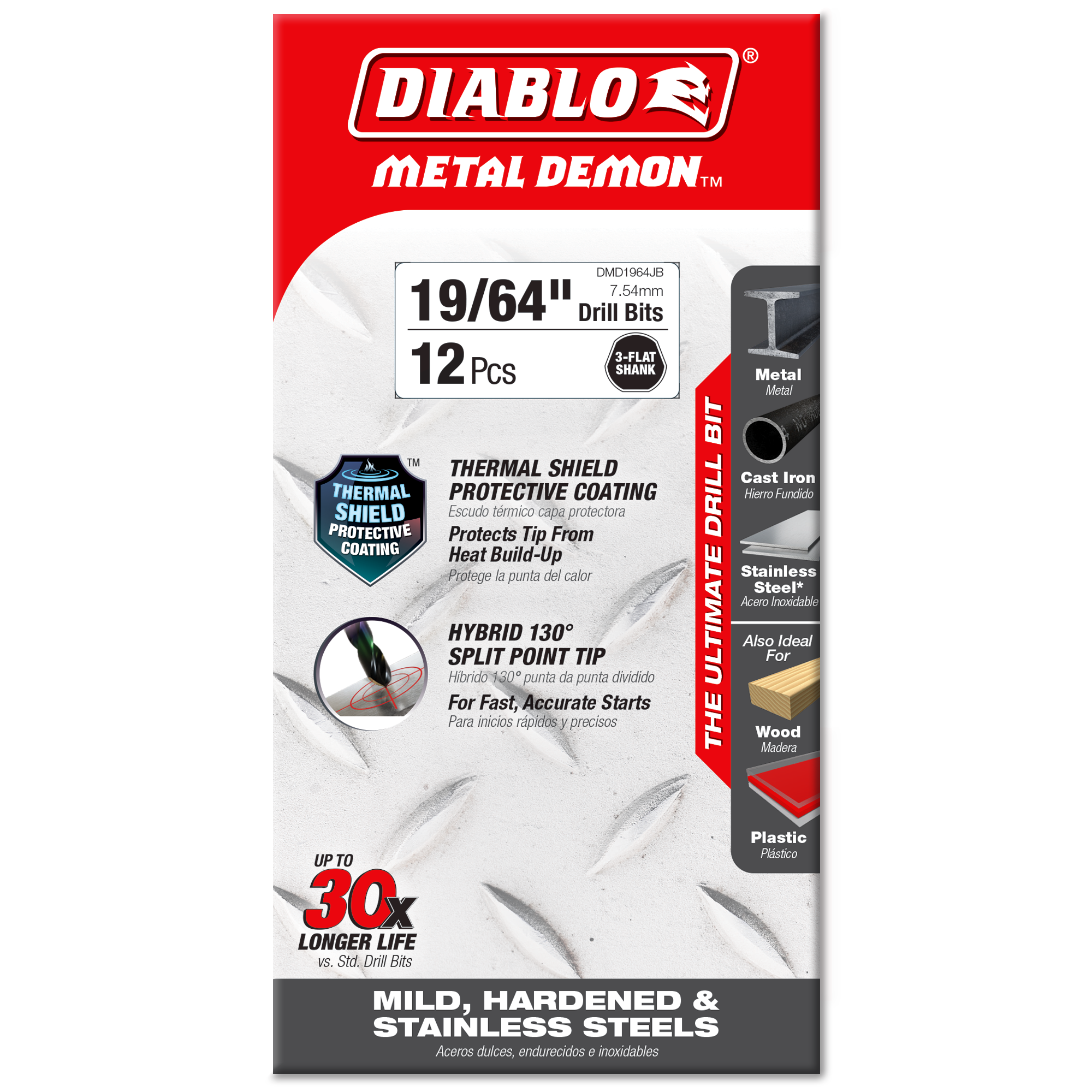 Diablo DMD1964JB 19/64" Metal Demon™ Drill Bits for Mild, Hardened and Stainless Steels