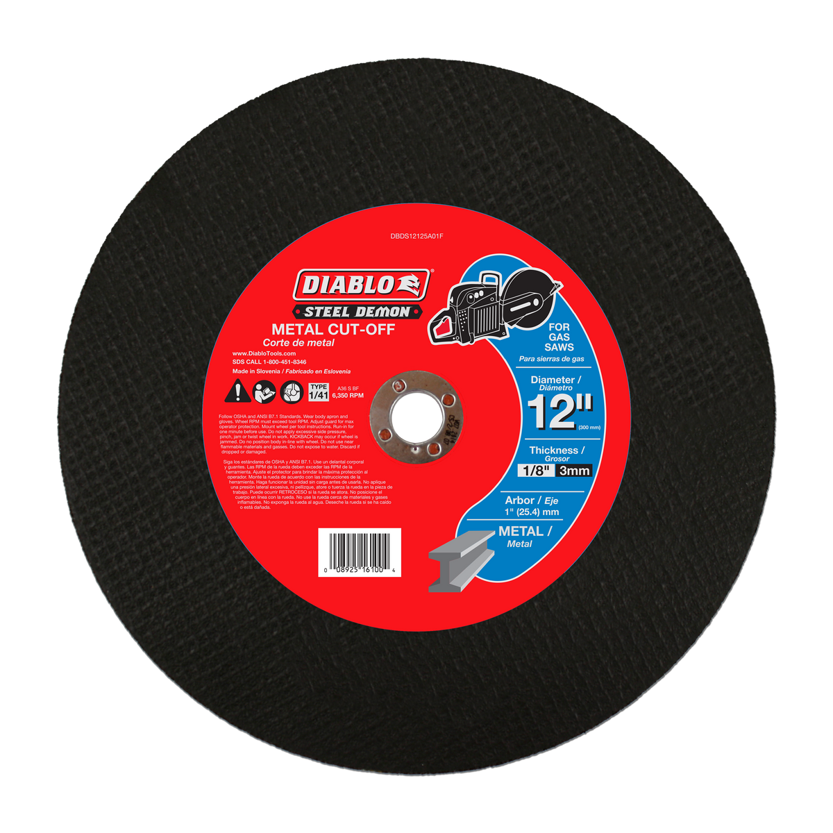 Diablo DBDS12125A01F 12" Type 1 Steel Demon™ High Speed Metal Cut-Off Disc