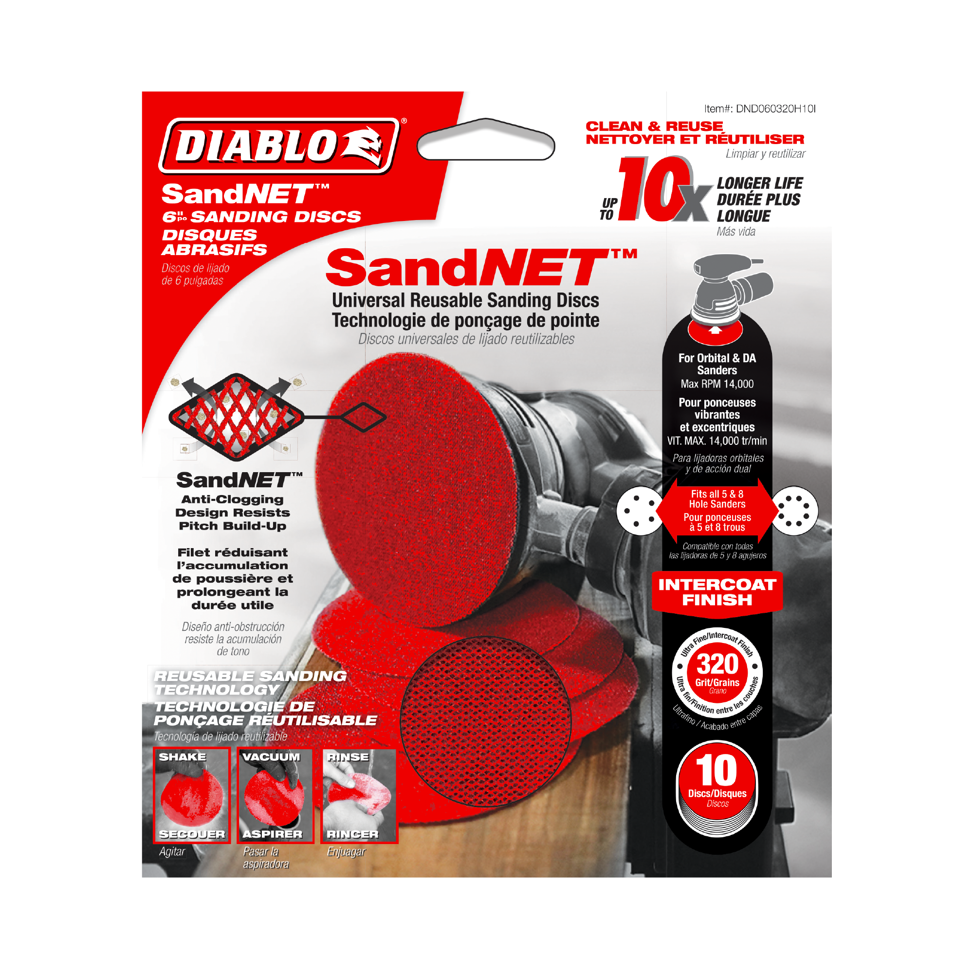 Diablo DND060320H10I 6" 320-Grit SandNET™ Sanding Discs with Connection Pad (10-Pack)