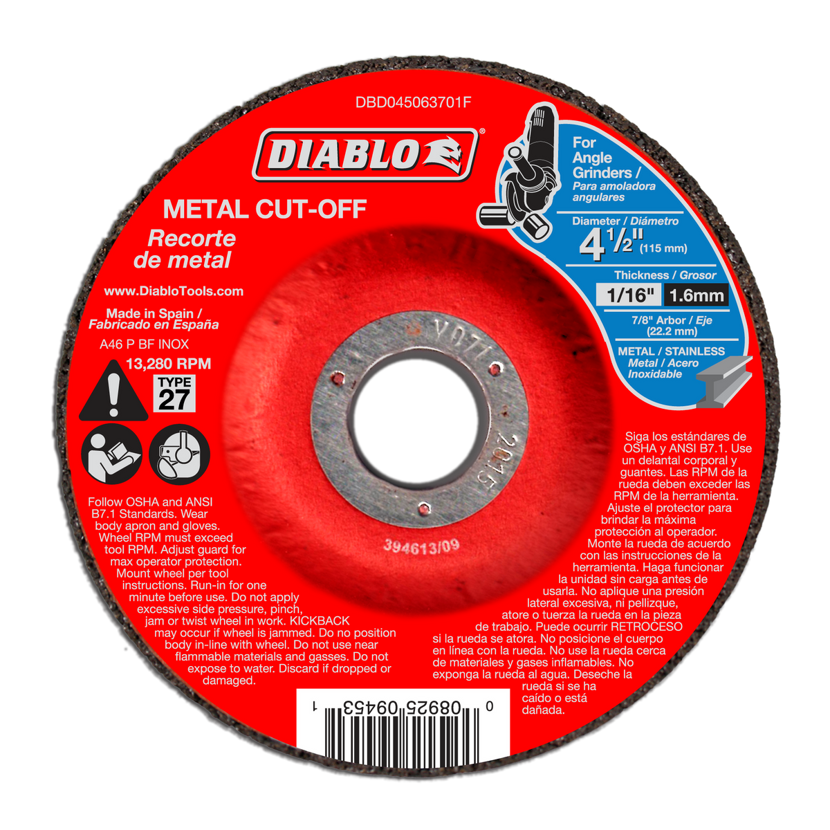 Diablo DBD045063701F 4-1/2" Type 27 Metal Cut-Off Disc