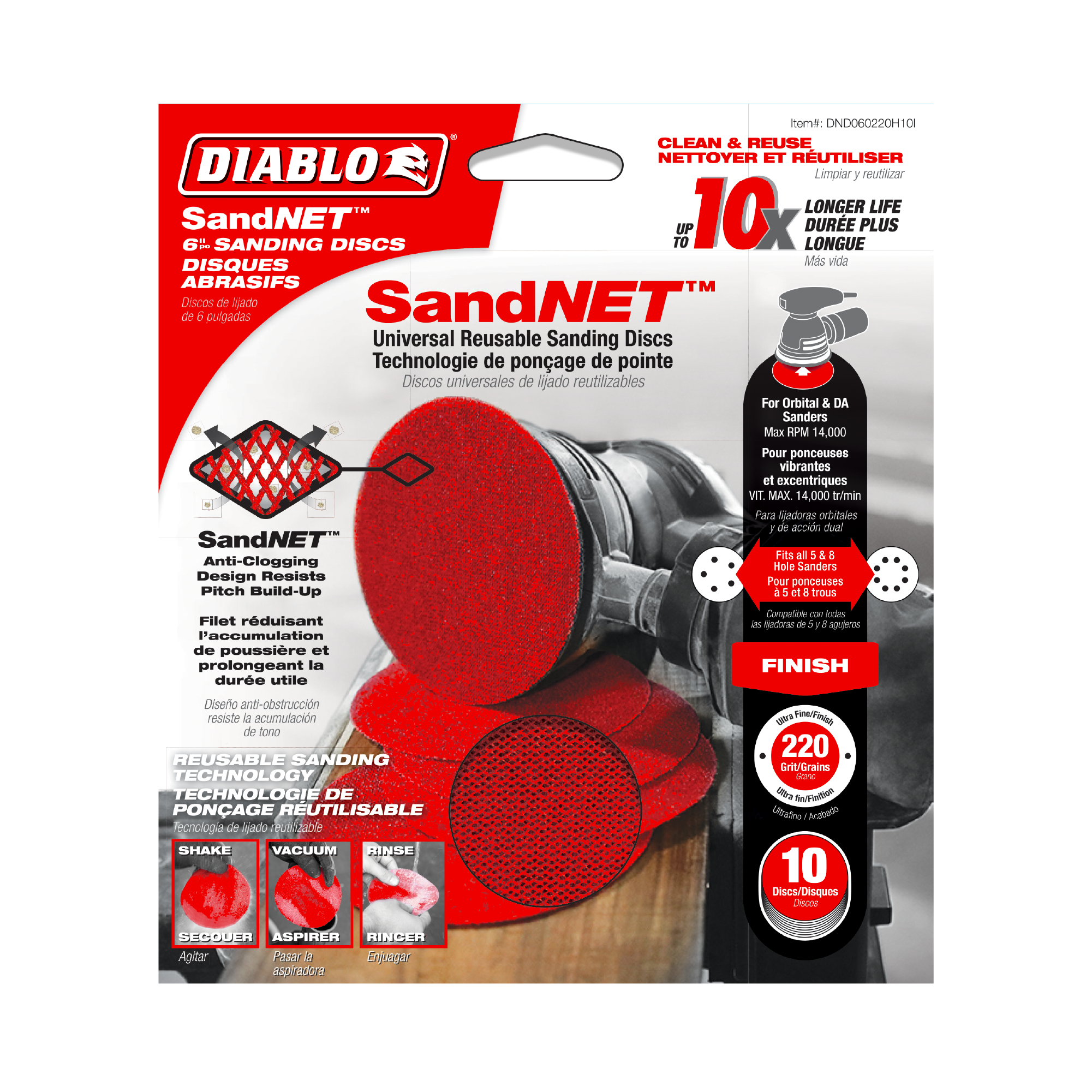 Diablo DND060220H10I 6" 220-Grit SandNET™ Sanding Discs with Connection Pad (10-Pack)