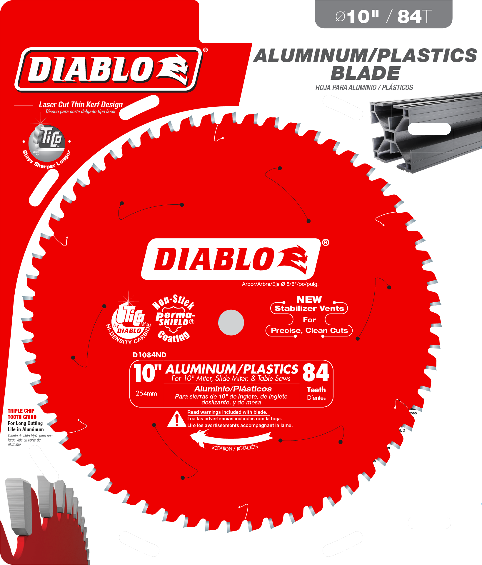 Diablo D1084ND 10" x 84-Teeth Saw Blade for Aluminum & Plastics