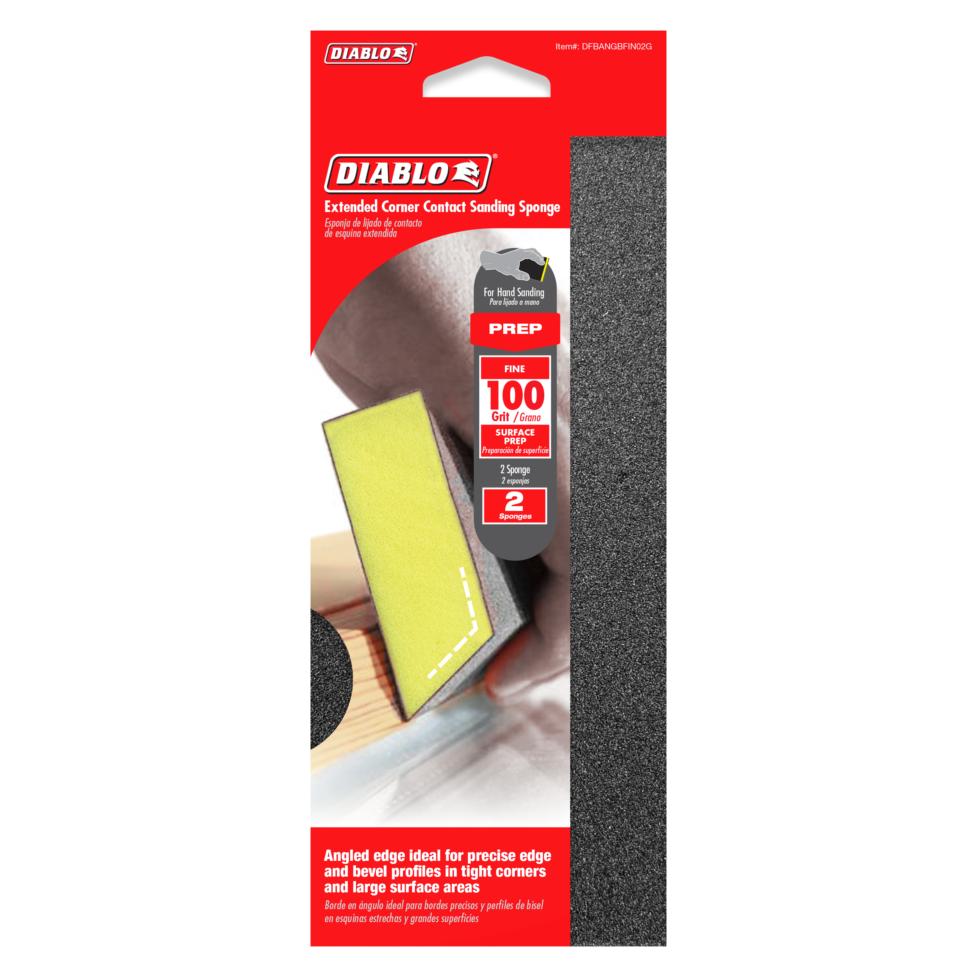 Diablo DFBANGBFIN02G 8" x 3" x 1" 100-Grit Extended Corner Contact Spanding Sponges (2-Pack)