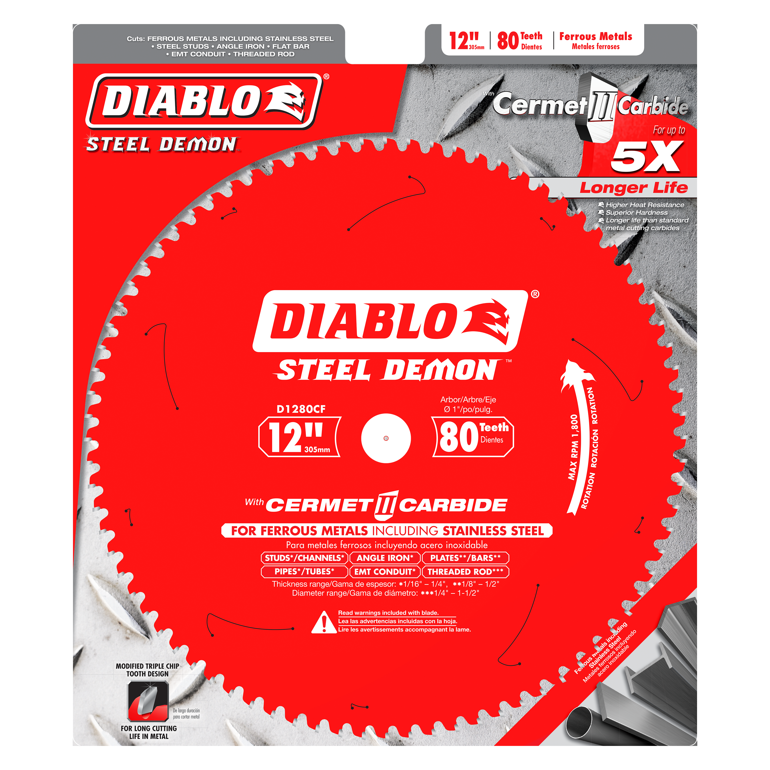 Diablo D1280CF 12" x 80-Teeth Steel Demon™ Cermet II Saw Blade for Thin Metal
