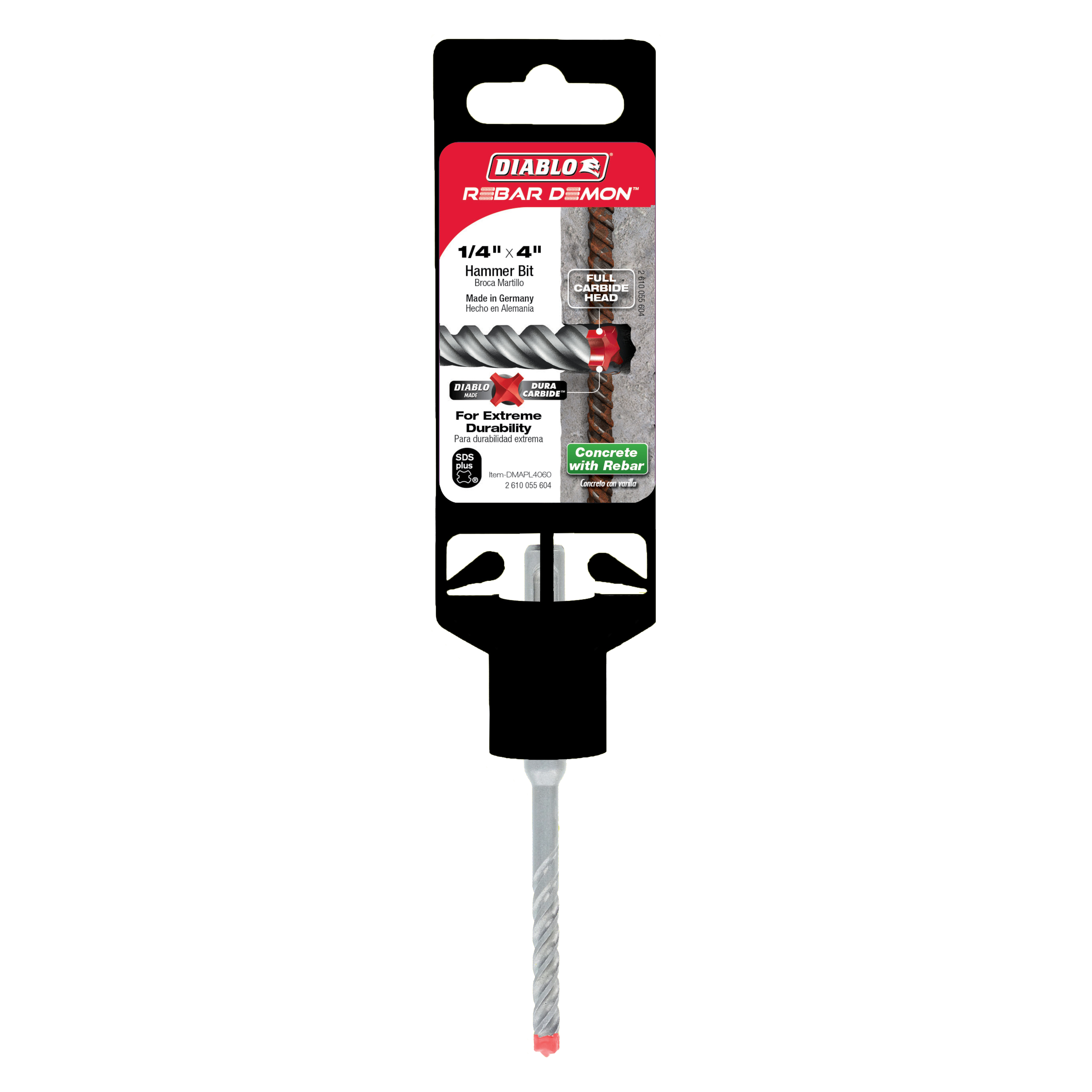Diablo DMAPL4060 1/4" x 2" x 4" Rebar Demon™ SDS-Plus 4-Cutter Full Carbide Head Hammer Drill Bit