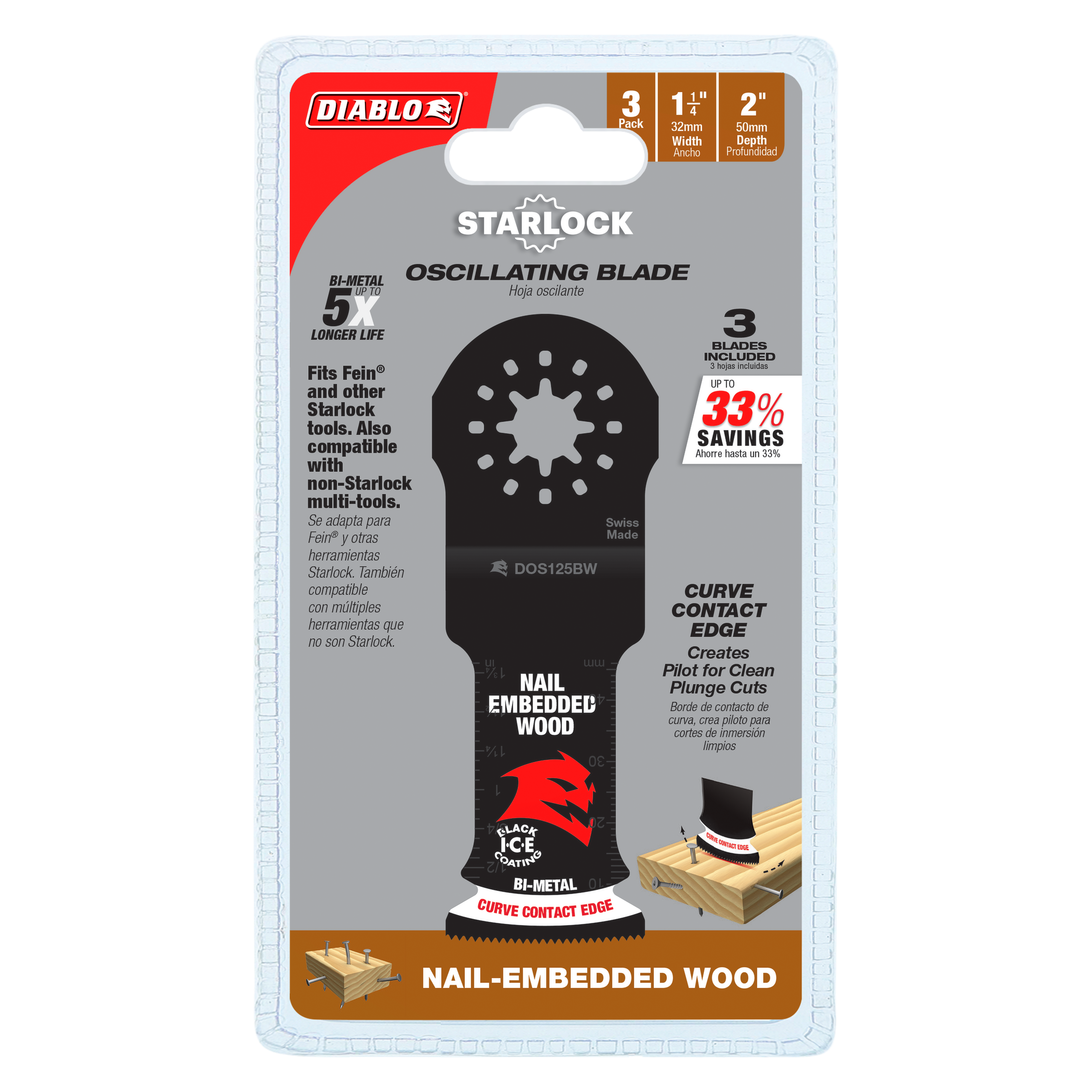 Diablo DOS125BW 1-1/4" Demo Demon™ Starlock Bi-Metal Oscillating Blade for Nail-Embedded Wood