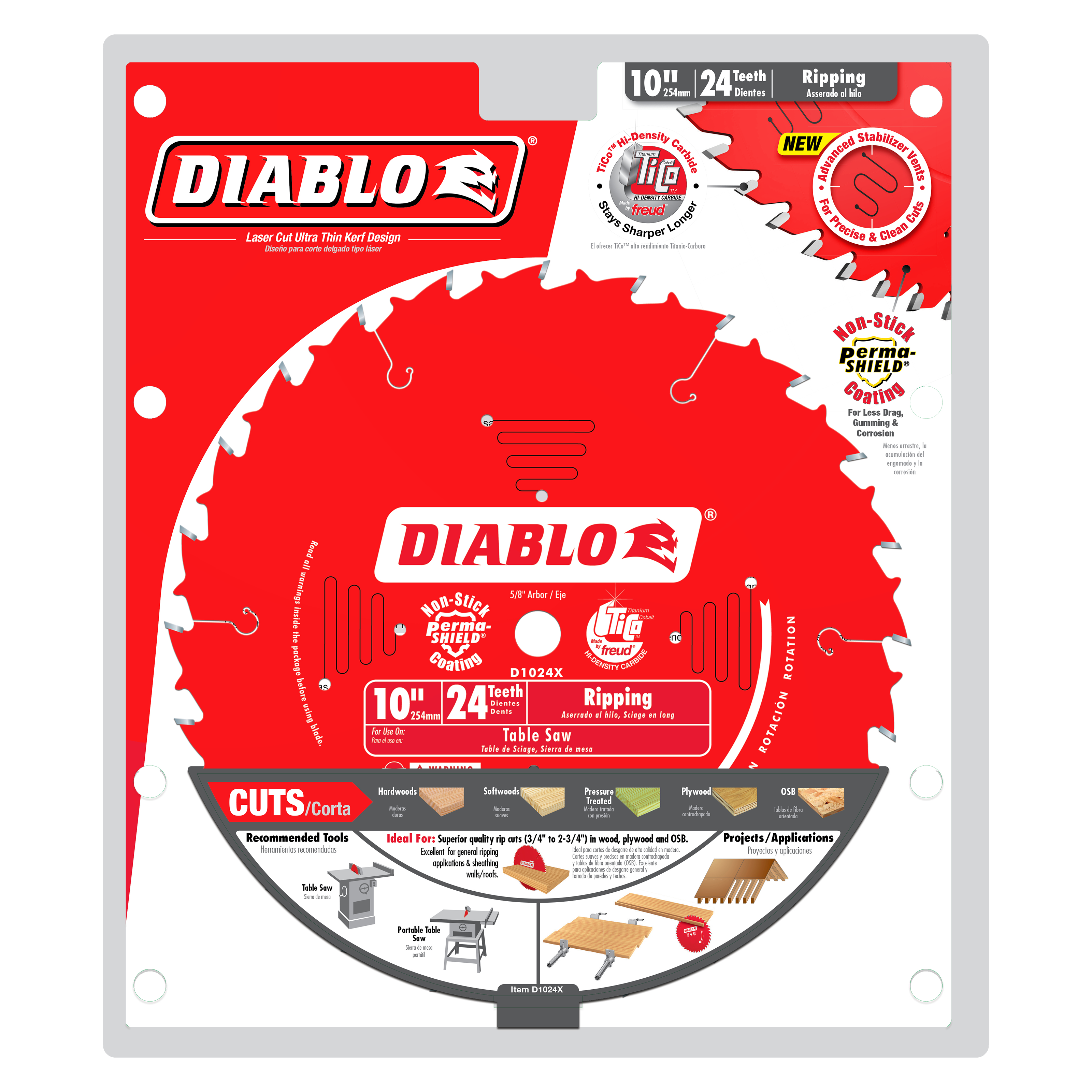 Diablo D1024X 10" x 24-Teeth Ripping Saw Blade for Wood