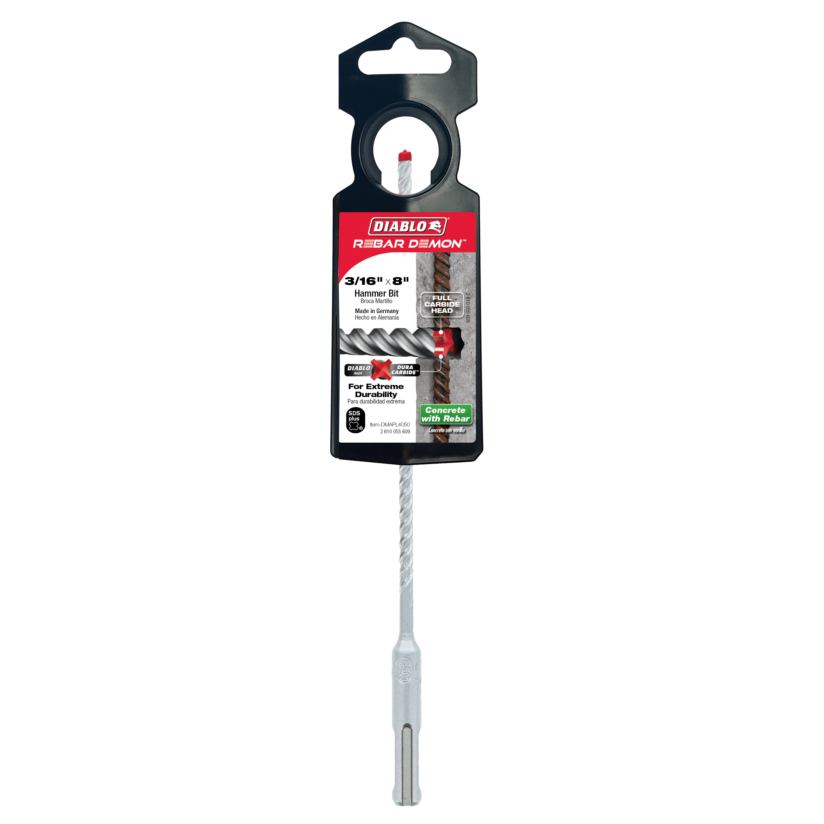 Diablo DMAPL4050 3/16" x 6" x 8" Rebar Demon™ SDS-Plus 4-Cutter Full Carbide Head Hammer Drill Bit