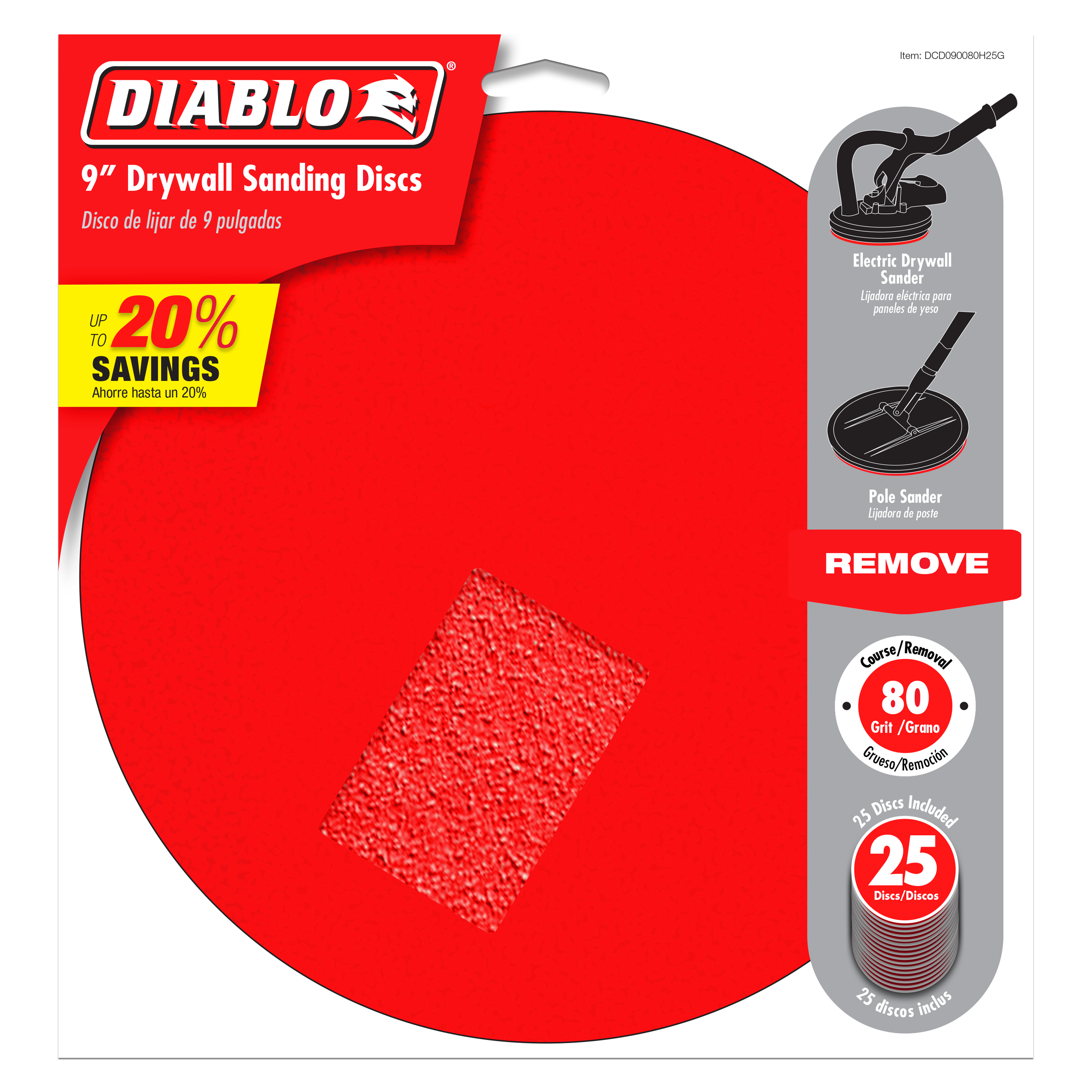 Diablo DCD090080H25G 9" 80-Grit Hook & Lock™ ROS Sanding Discs for Drywall (25-Pack)