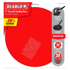 Diablo DCD090080H25G 9" 80-Grit Hook & Lock™ ROS Sanding Discs for Drywall (25-Pack)