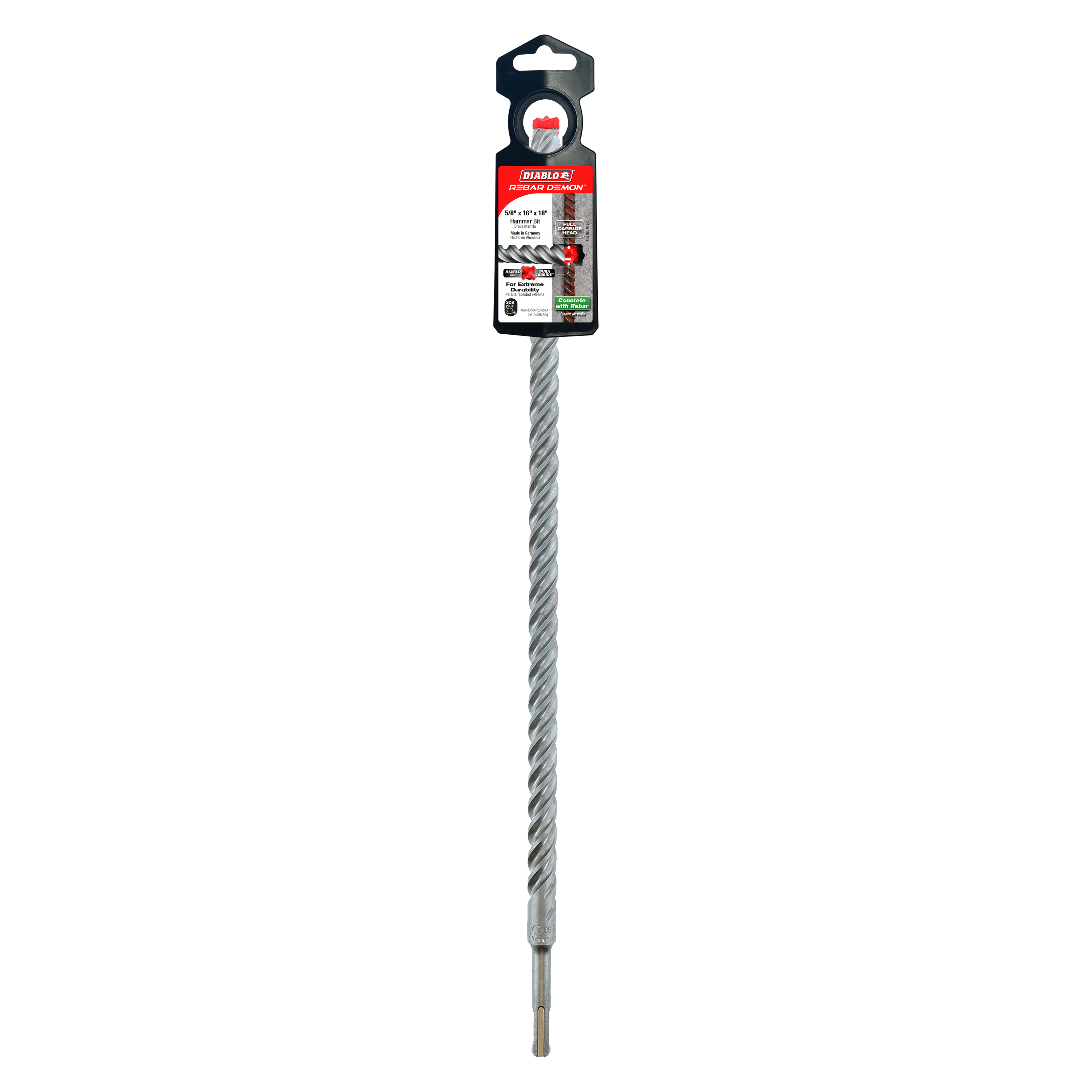 Diablo DMAPL4240 5/8" x 16" x 18" Rebar Demon™ SDS-Plus 4-Cutter Full Carbide Head Hammer Drill Bit