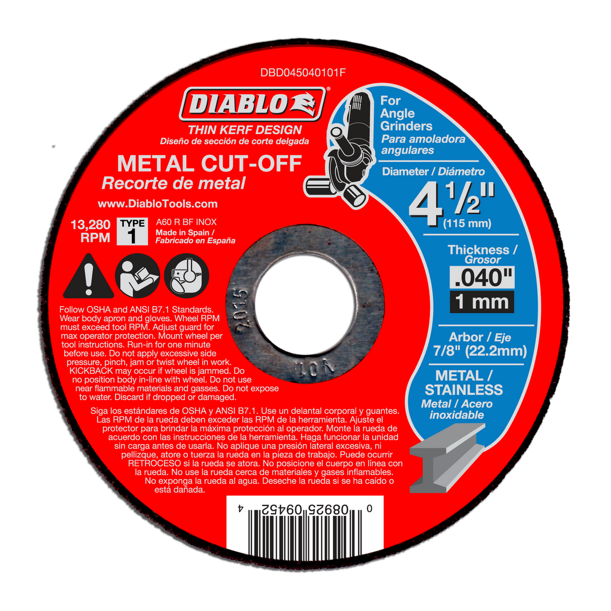 Diablo DBD045040115F 4-1/2" Thin Kerf Metal Cut-Off Discs (15-Pack)