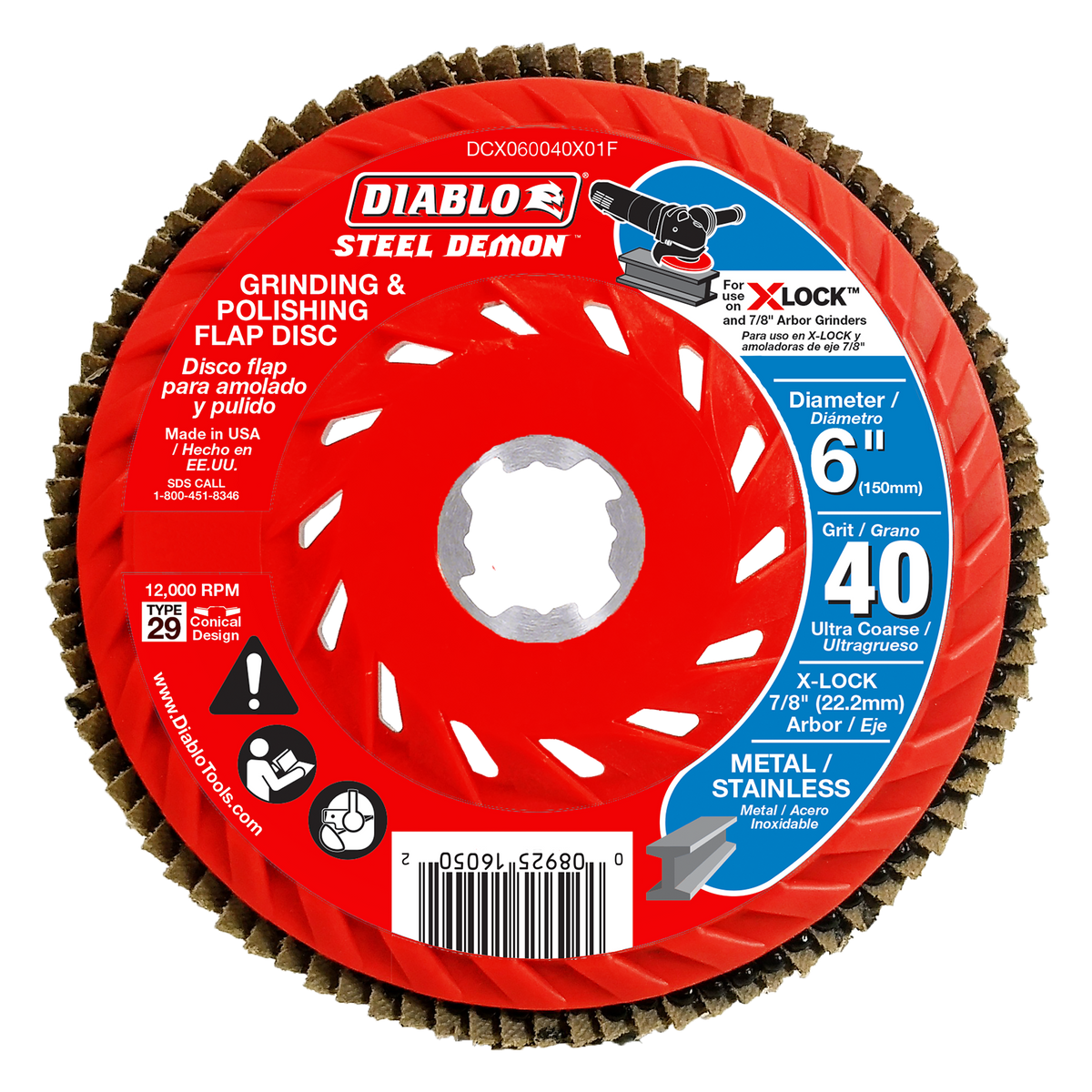 Diablo DCX060040X01F 6" 40-Grit X-LOCK Steel Demon™ Flap Disc for Metal