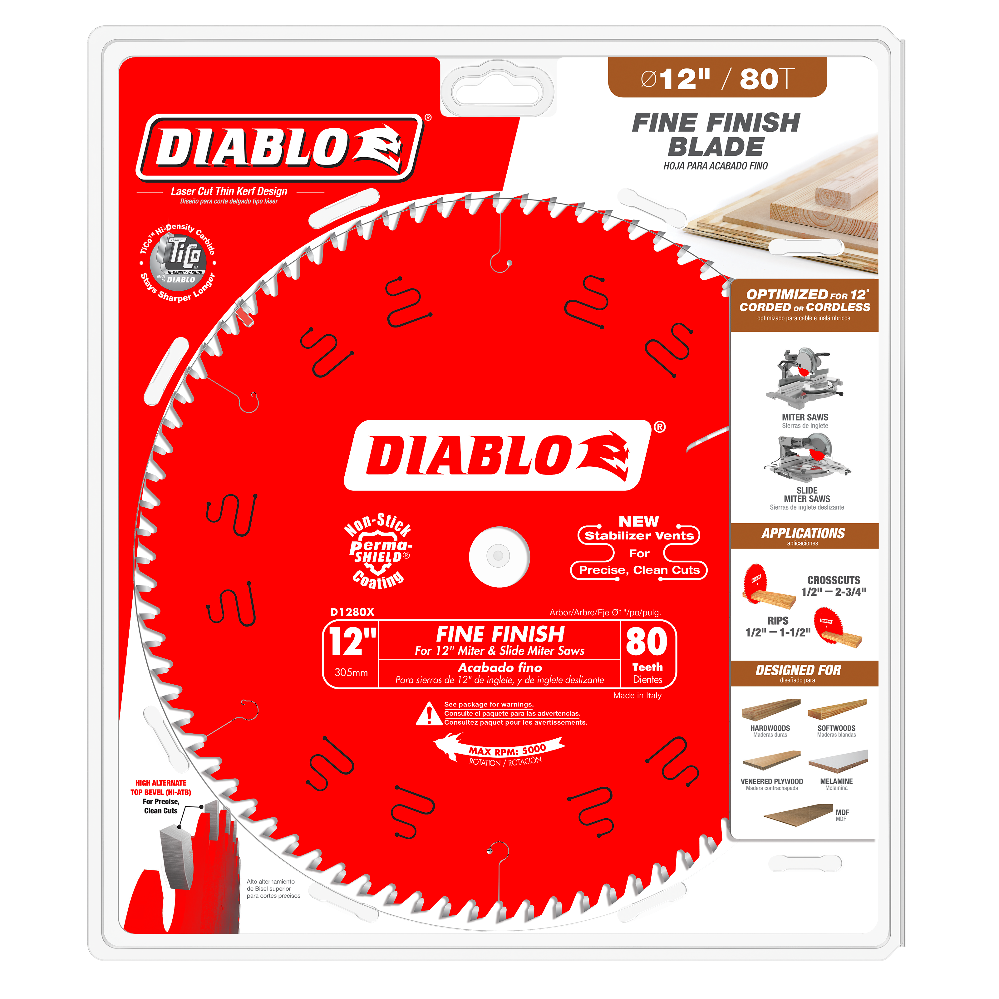 Diablo D1280X 12" x 80-Teeth Fine Finish Saw Blade for Wood