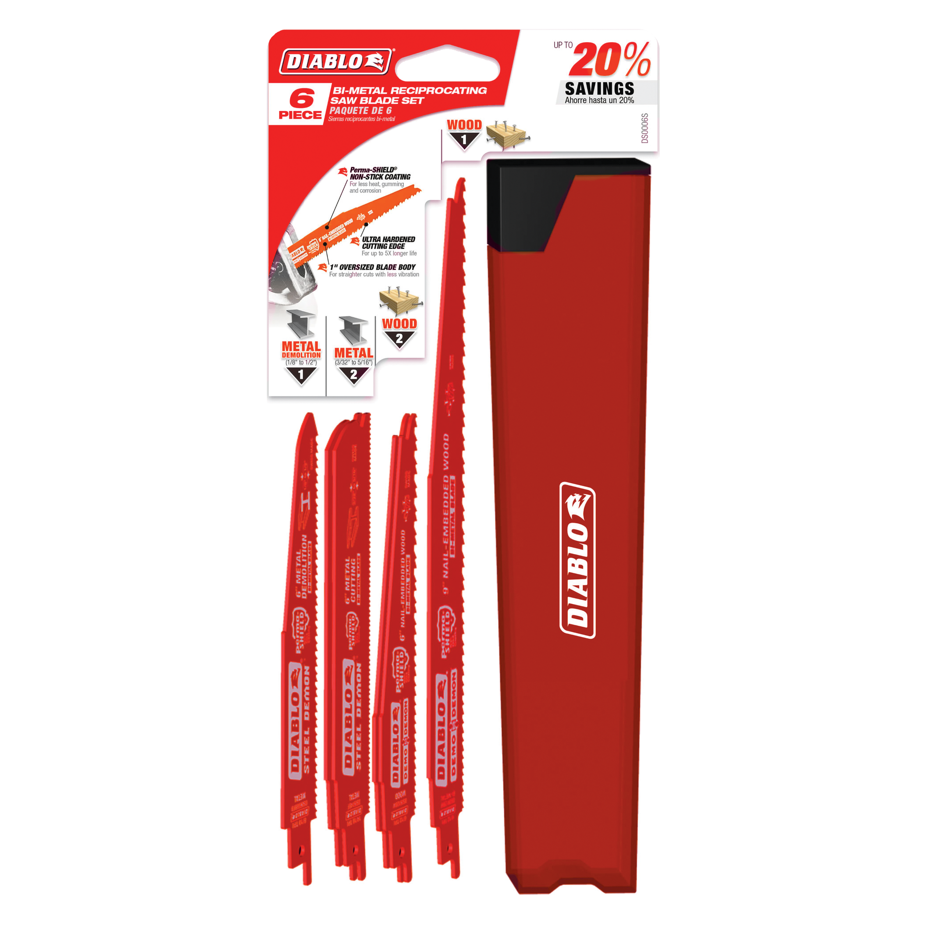 Diablo DS006S 6 pc Bi-Metal Reciprocating Saw Blade Set for Wood and Metal Demolition (6-Piece)