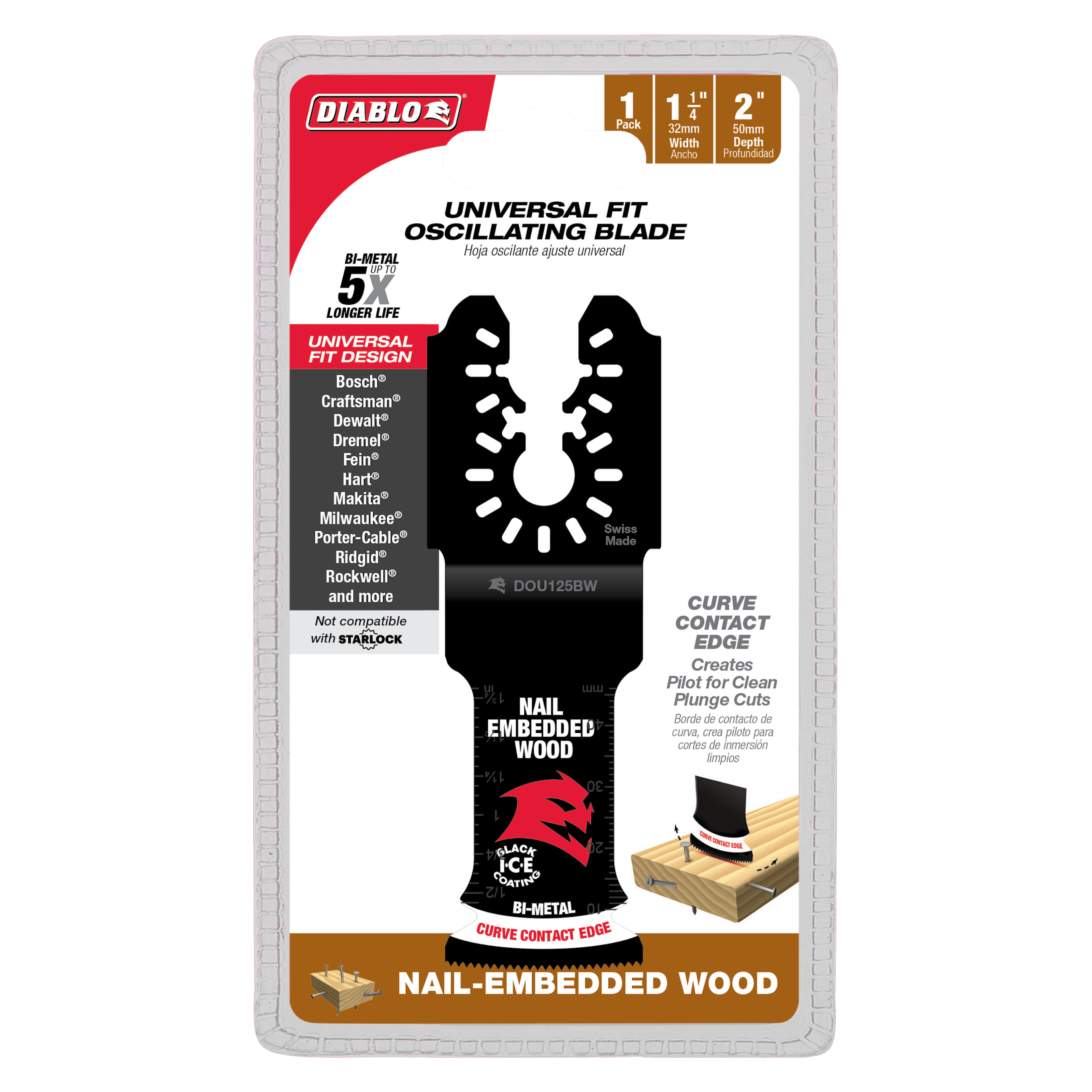 Diablo DOU125BW 1-1/4" Demo Demon™ Universal Fit Bi-Metal Oscillating Blade for Nail-Embedded Wood