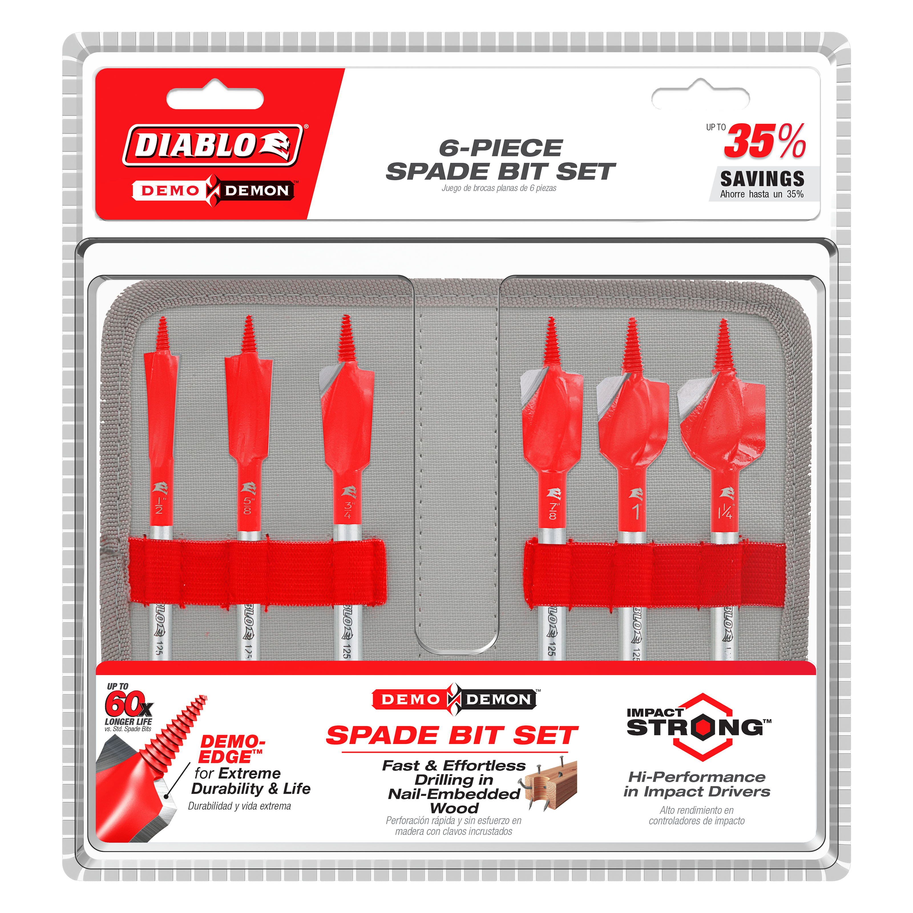 Diablo DSPD4920-S6 6 pc Demo Demon™ Spade Bit Set for Nail-Embedded Wood (6-Pieces)