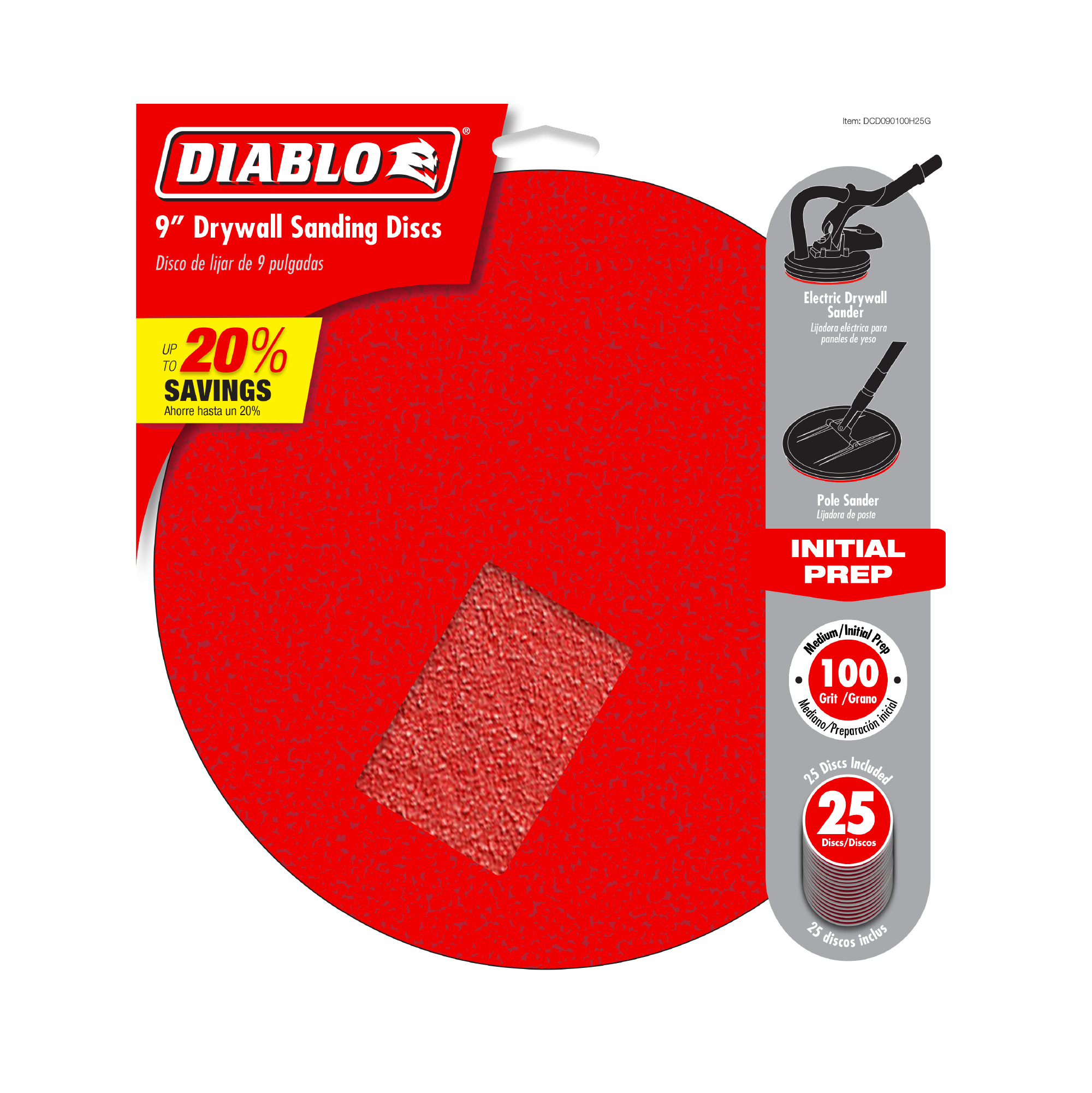 Diablo DCD090100H25G 9" 100-Grit Hook & Lock™ ROS Sanding Discs for Drywall (25-Pack)