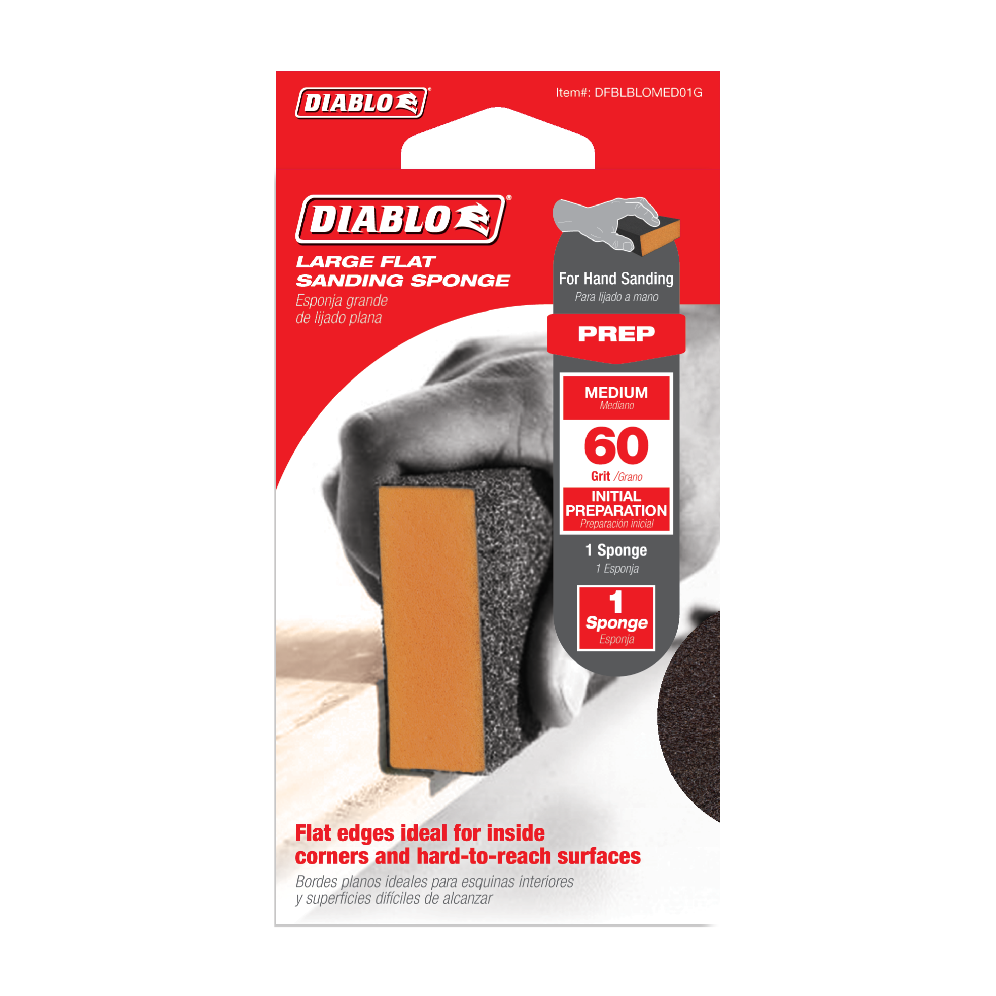 Diablo DFBLBLOMED01G 5" x 3" x 1" 60-Grit Large Flat Edge Sanding Sponge