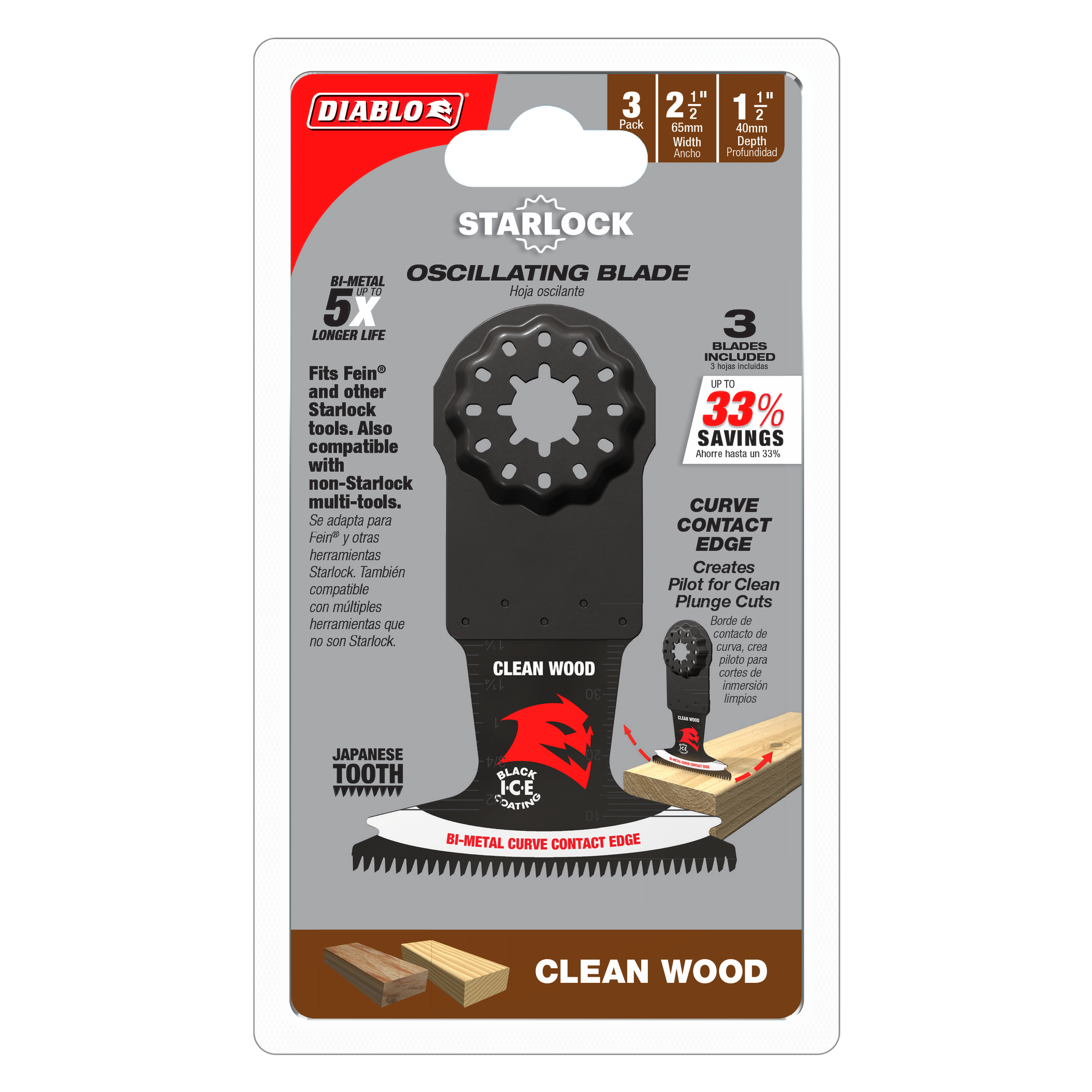 Diablo DOS250JBW3 2-1/2" Demo Demon™ Starlock Bi-Metal Oscillating Blades for Clean Wood (3-Pack)