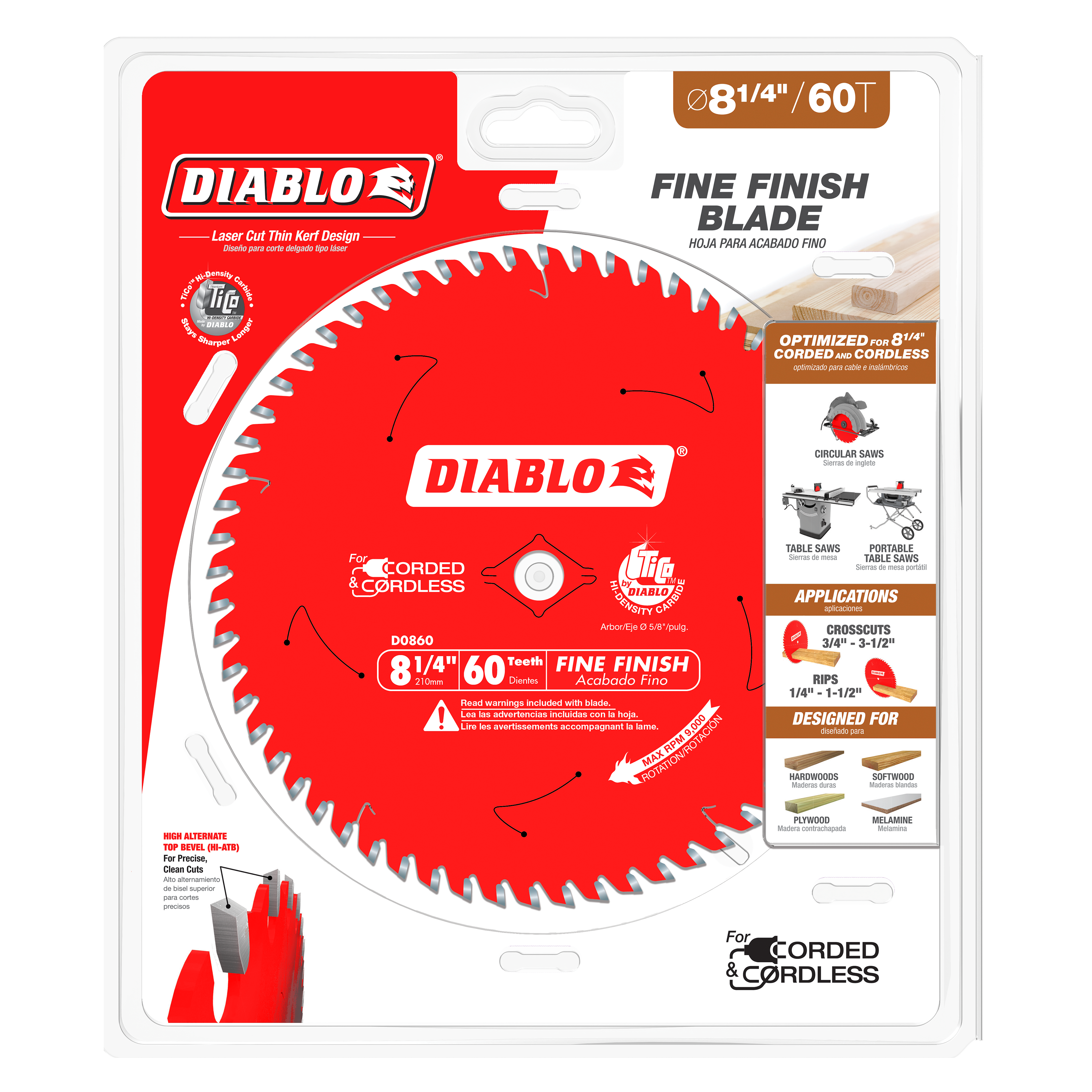 Diablo D0860X 8-1/4" x 60-Teeth Fine Finish Saw Blade for Wood