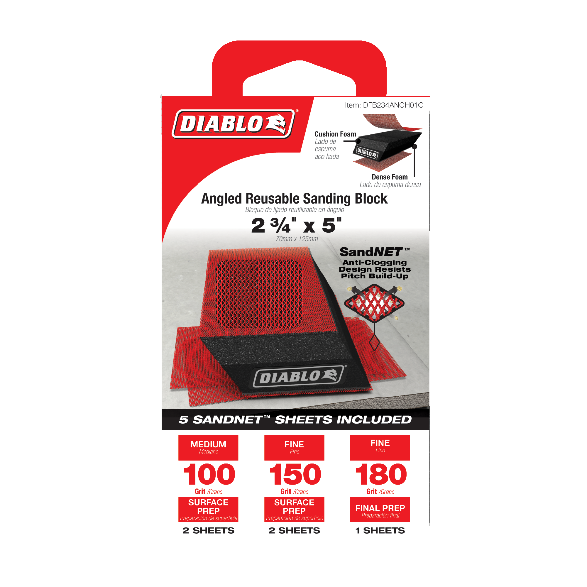 Diablo DFB234ANGH01G 2-3/4" x 5" Reusable Angled Hand Sanding Block