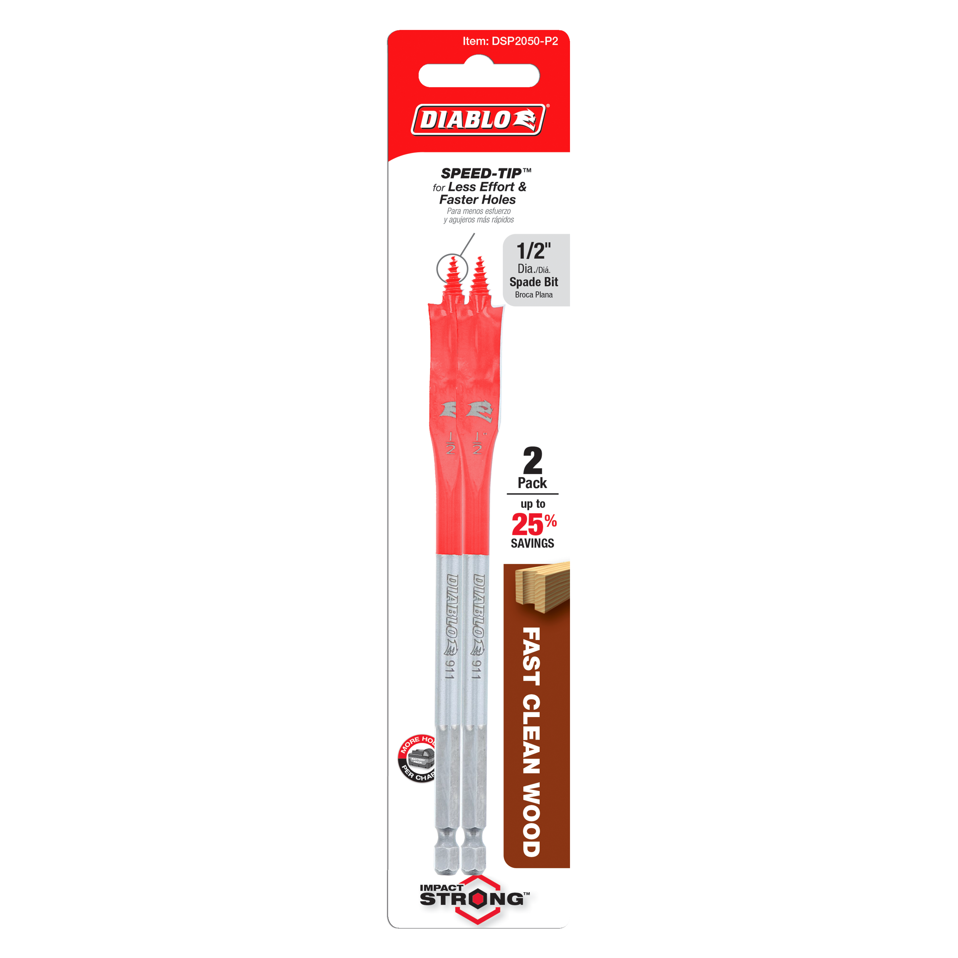 Diablo DSP2050-P2 1/2" x 6" Spade Bits for Wood (2-Pack)