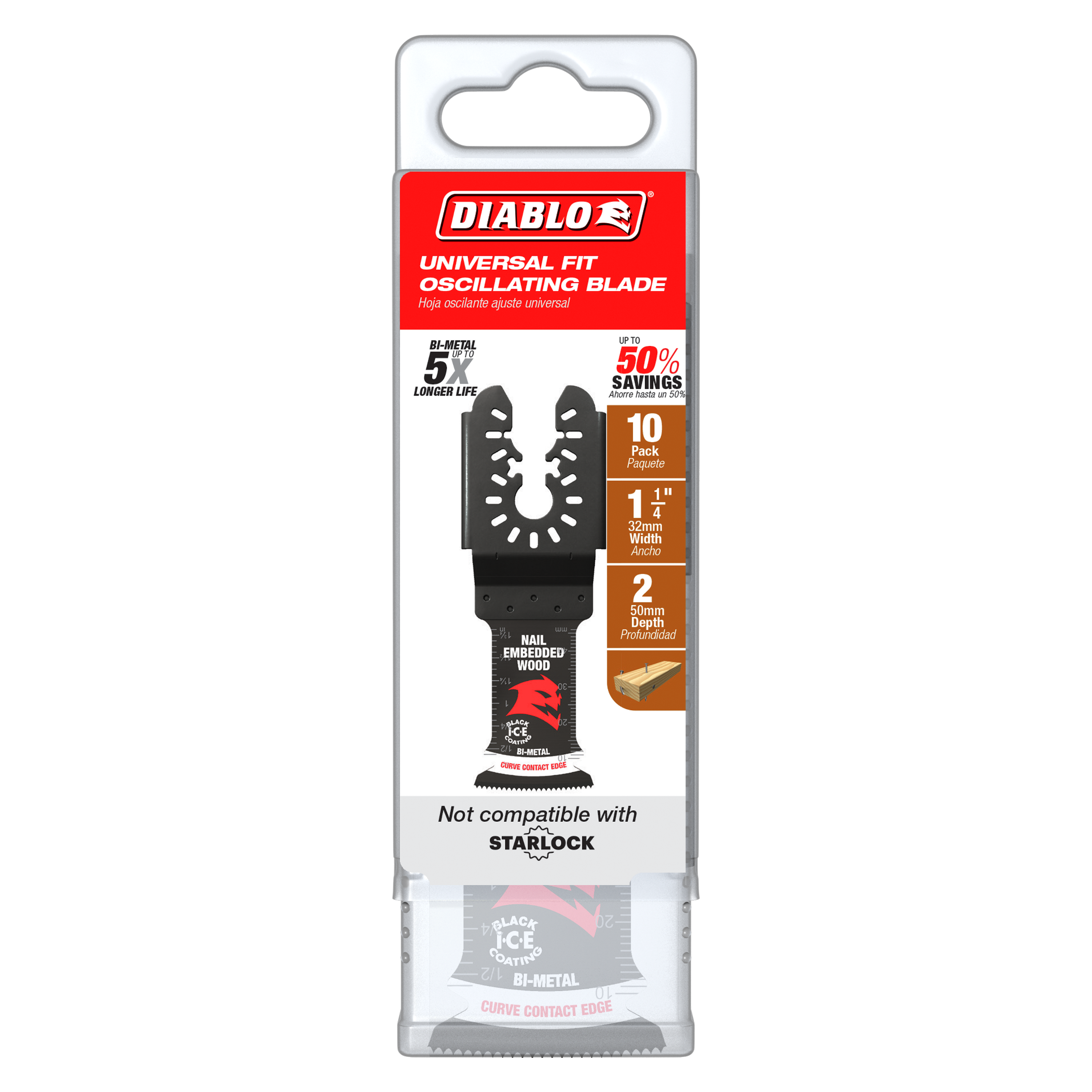 Diablo DOU125BW10 1-1/4" Demo Demon™ Universal Fit Bi-Metal Oscillating Blades for Nail-Embedded Wood(10-Pack)